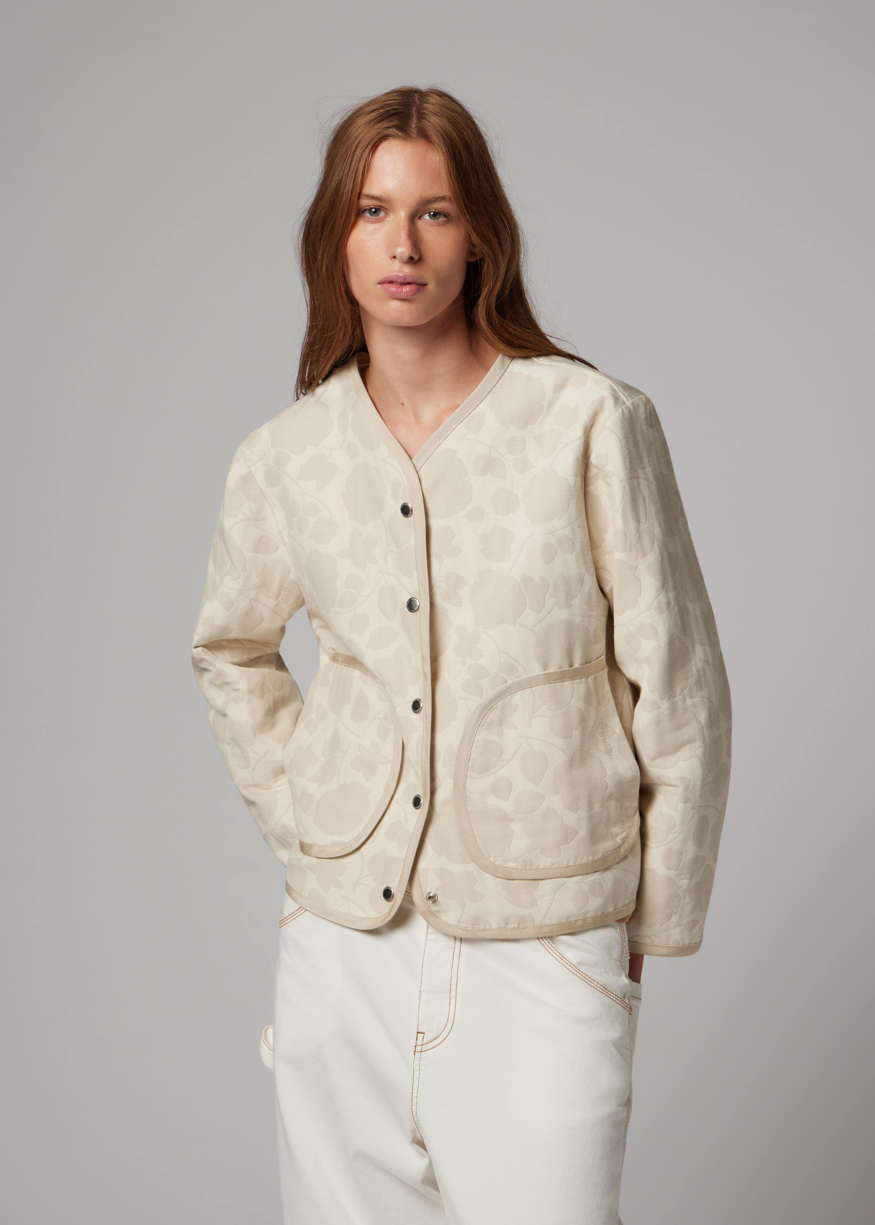 Women's Cream Floral Jacquard Jacket