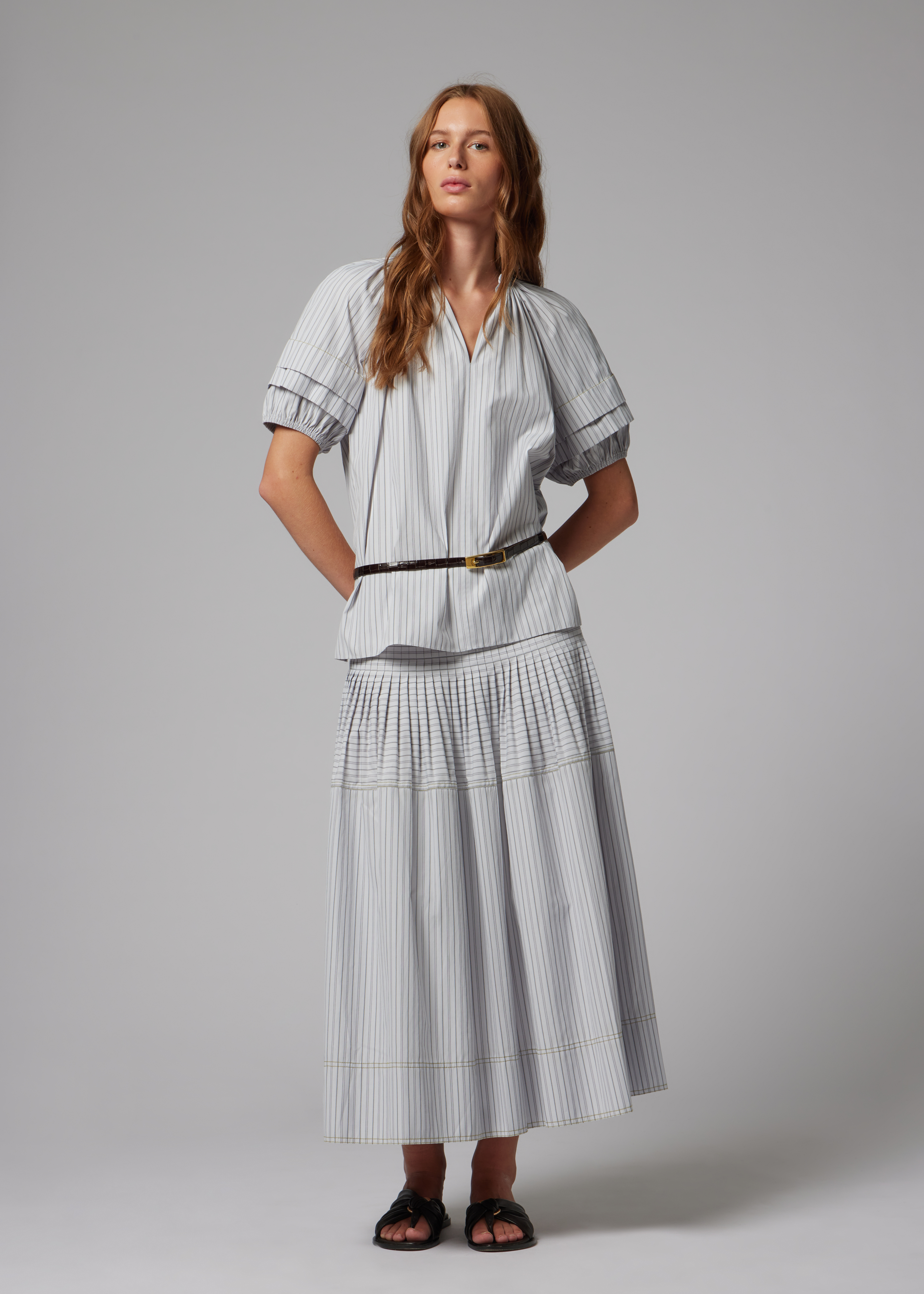 Women's Cotton-Blend Blue Stripe Skirt