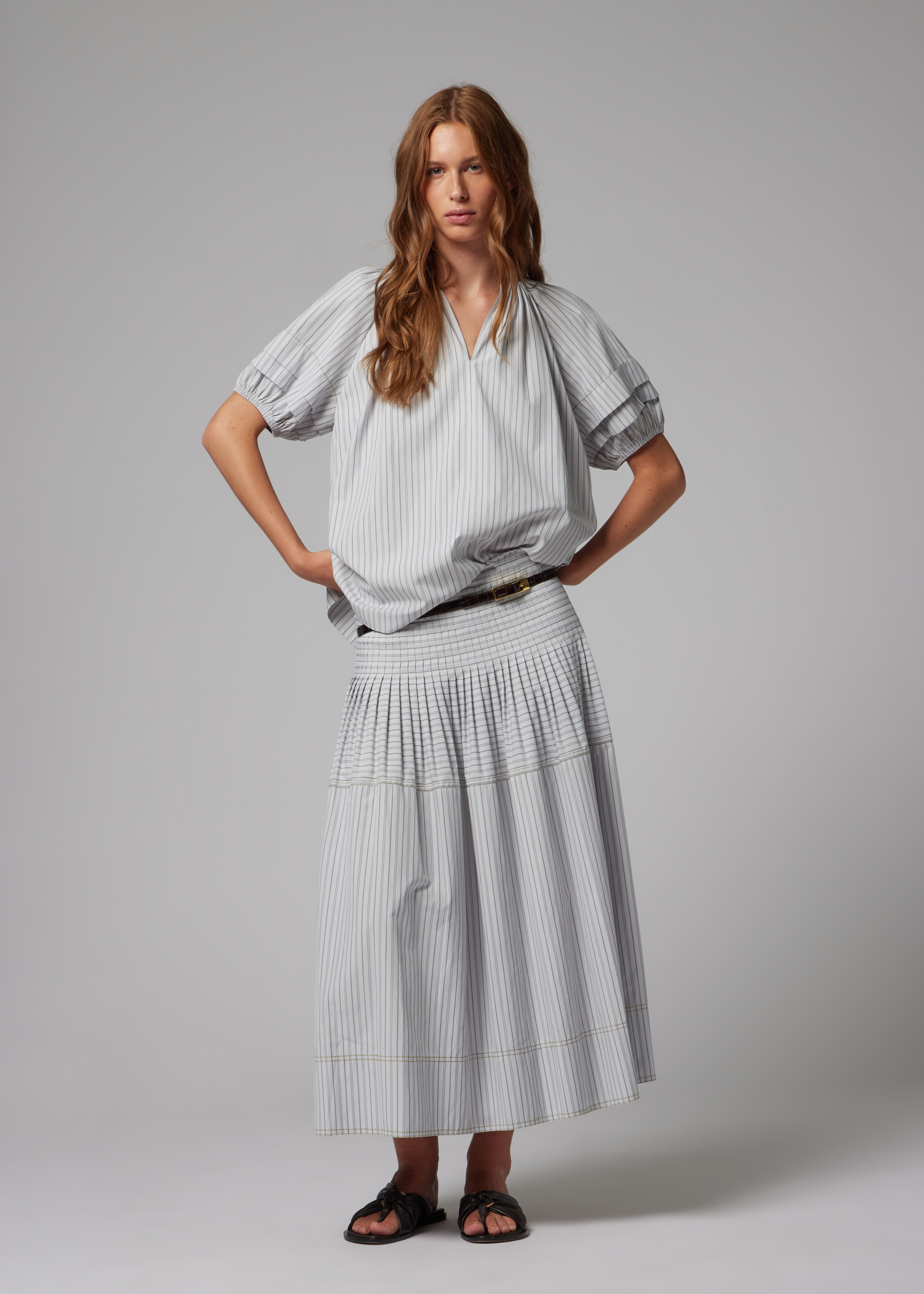 Women's Cotton-Blend Blue Stripe Skirt