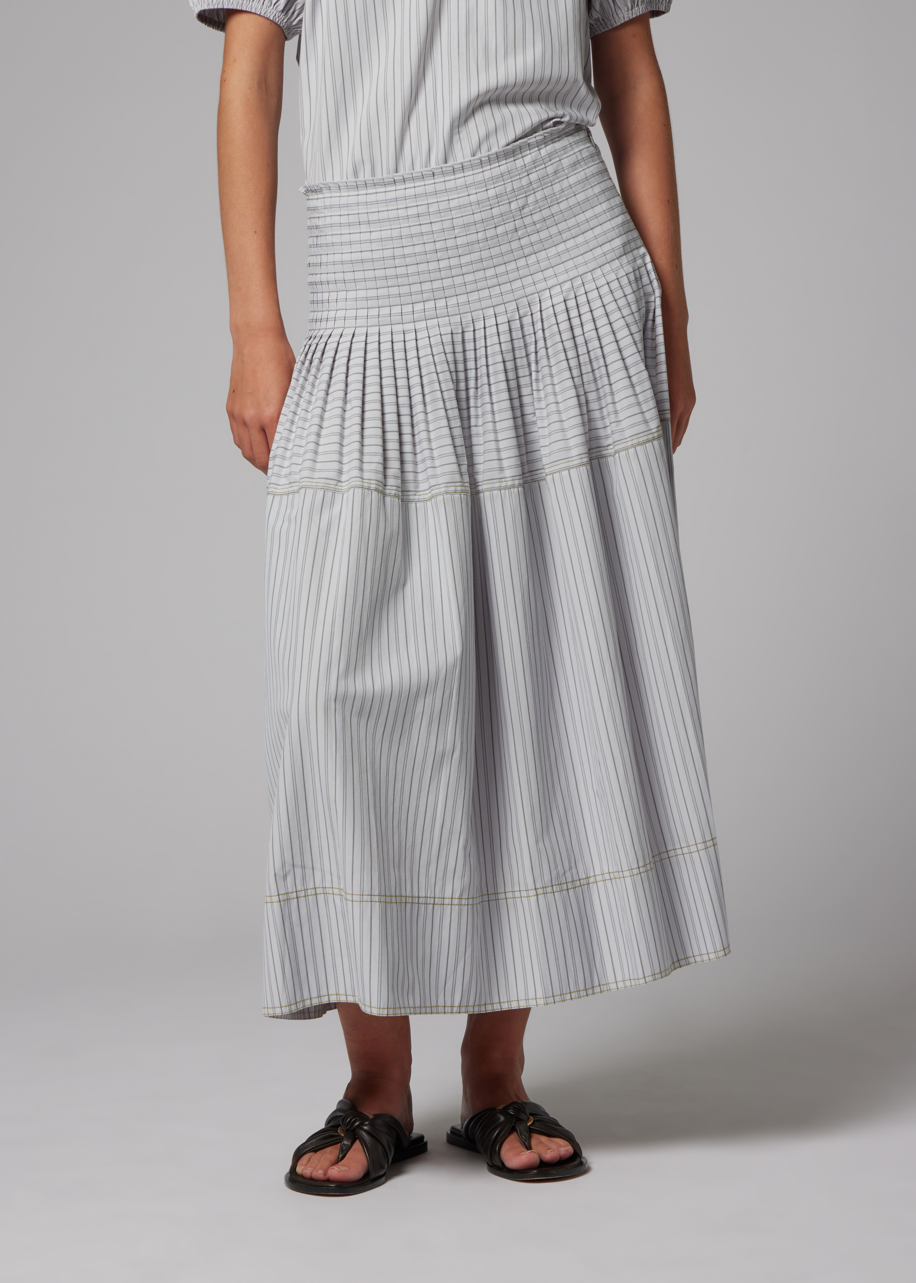 Women's Cotton-Blend Blue Stripe Skirt