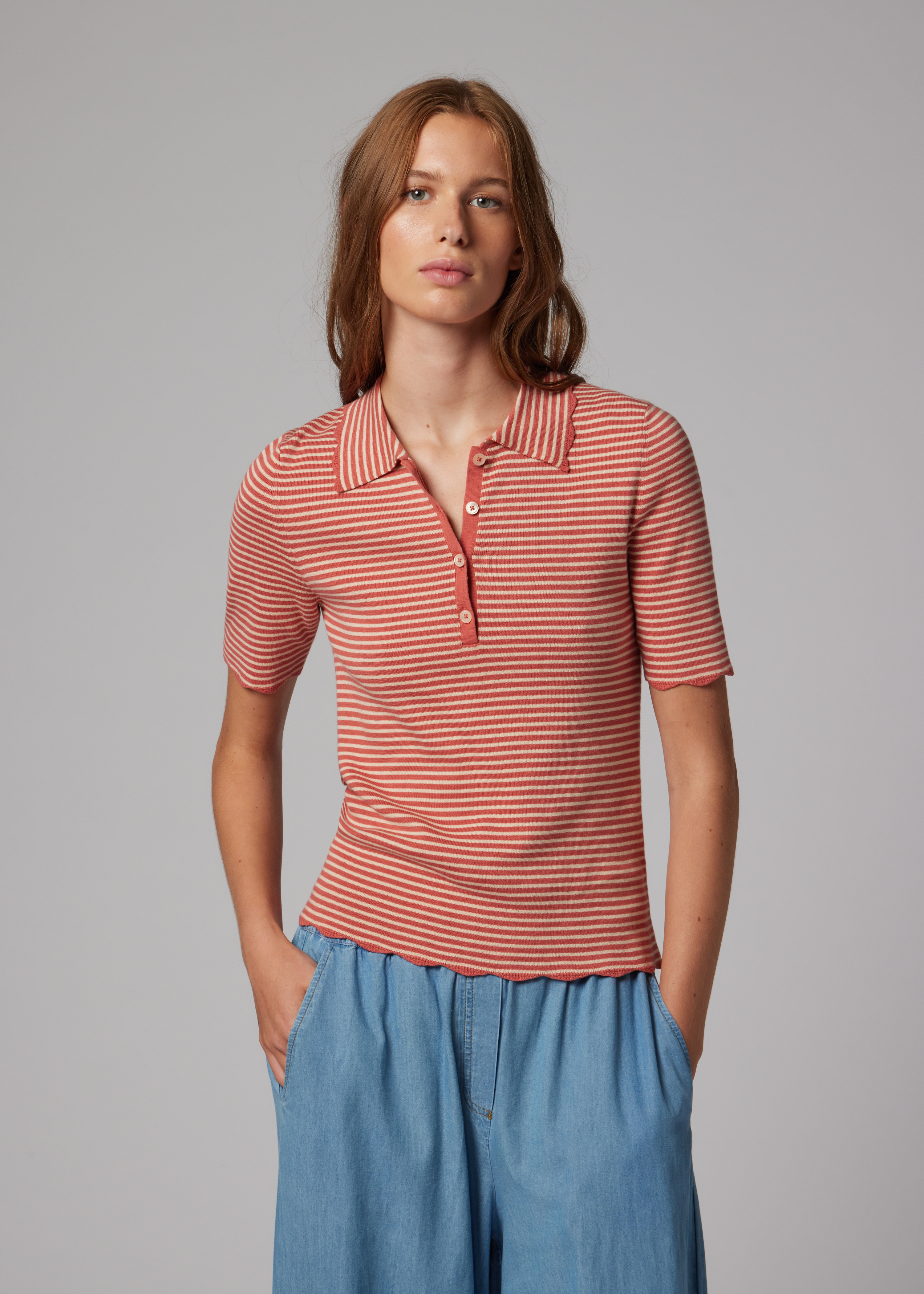Women's Knitted Stripe Polo