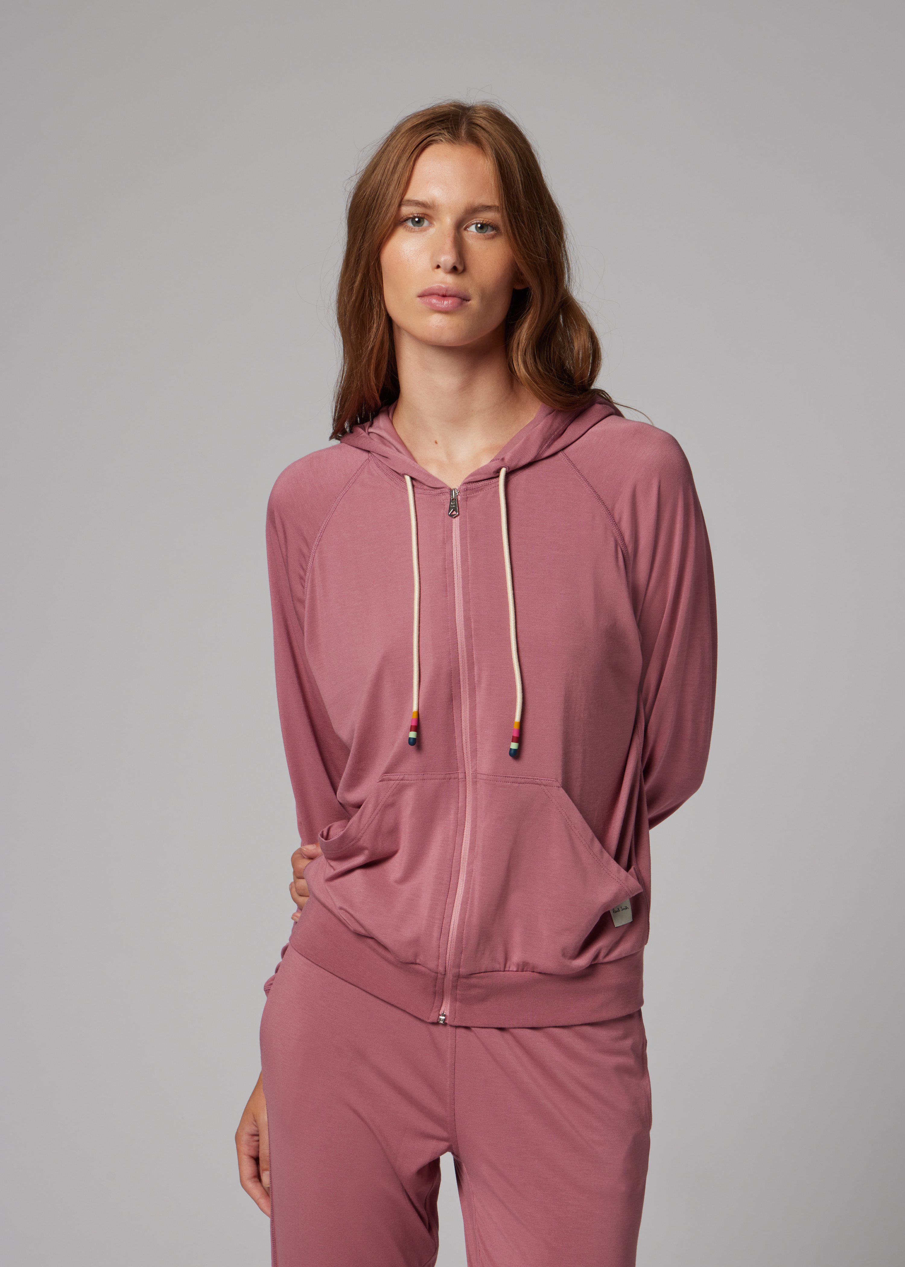 Women's Dusky Pink Modal-Blend Zip Lounge Hoodie