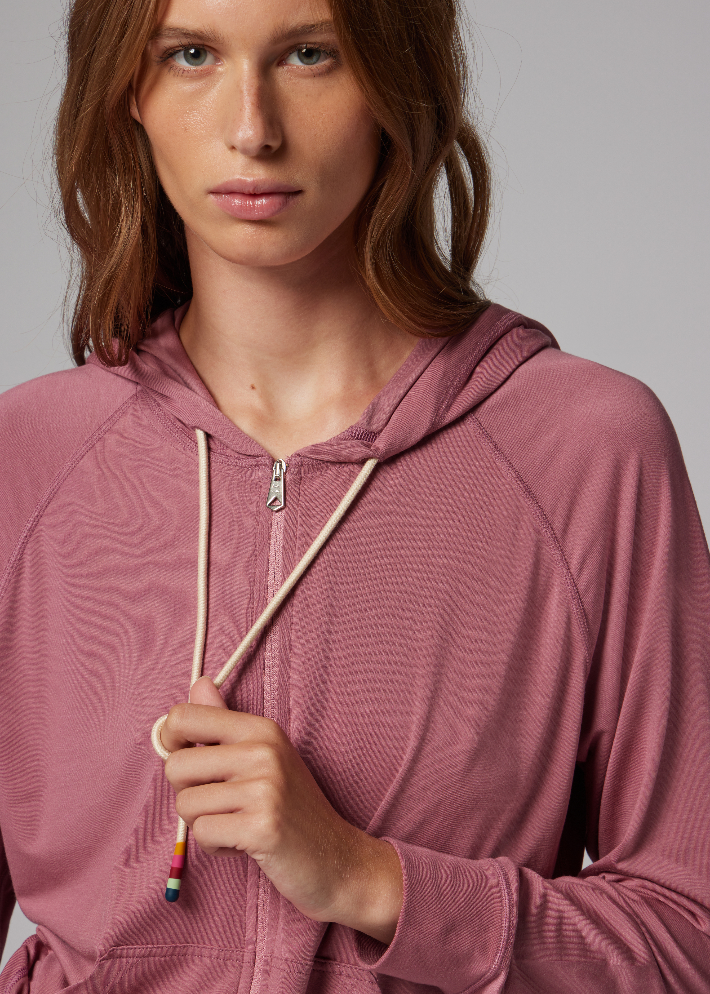 Women's Dusky Pink Modal-Blend Zip Lounge Hoodie