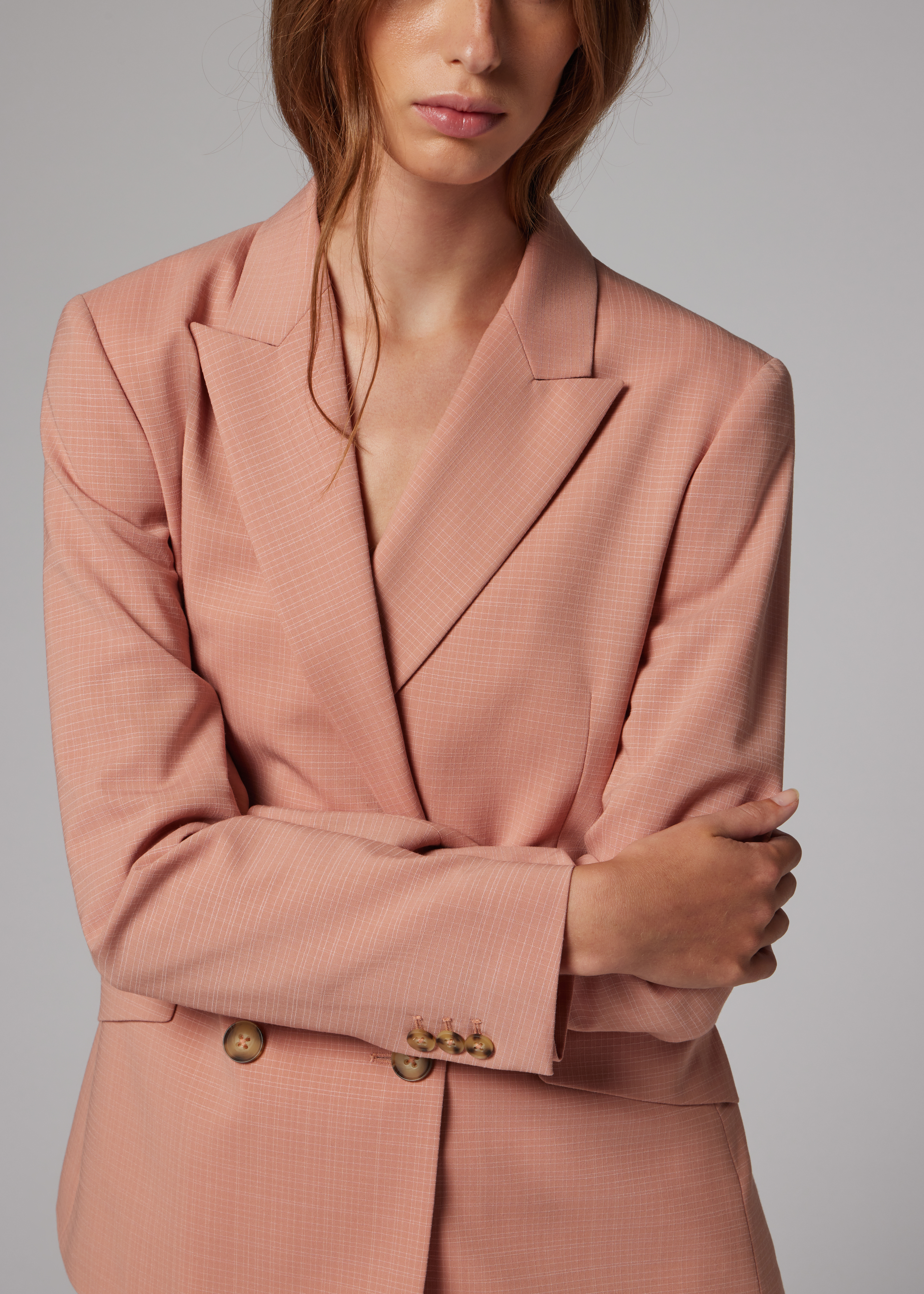 Women's Pink Cotton-Blend Double Breasted Blazer