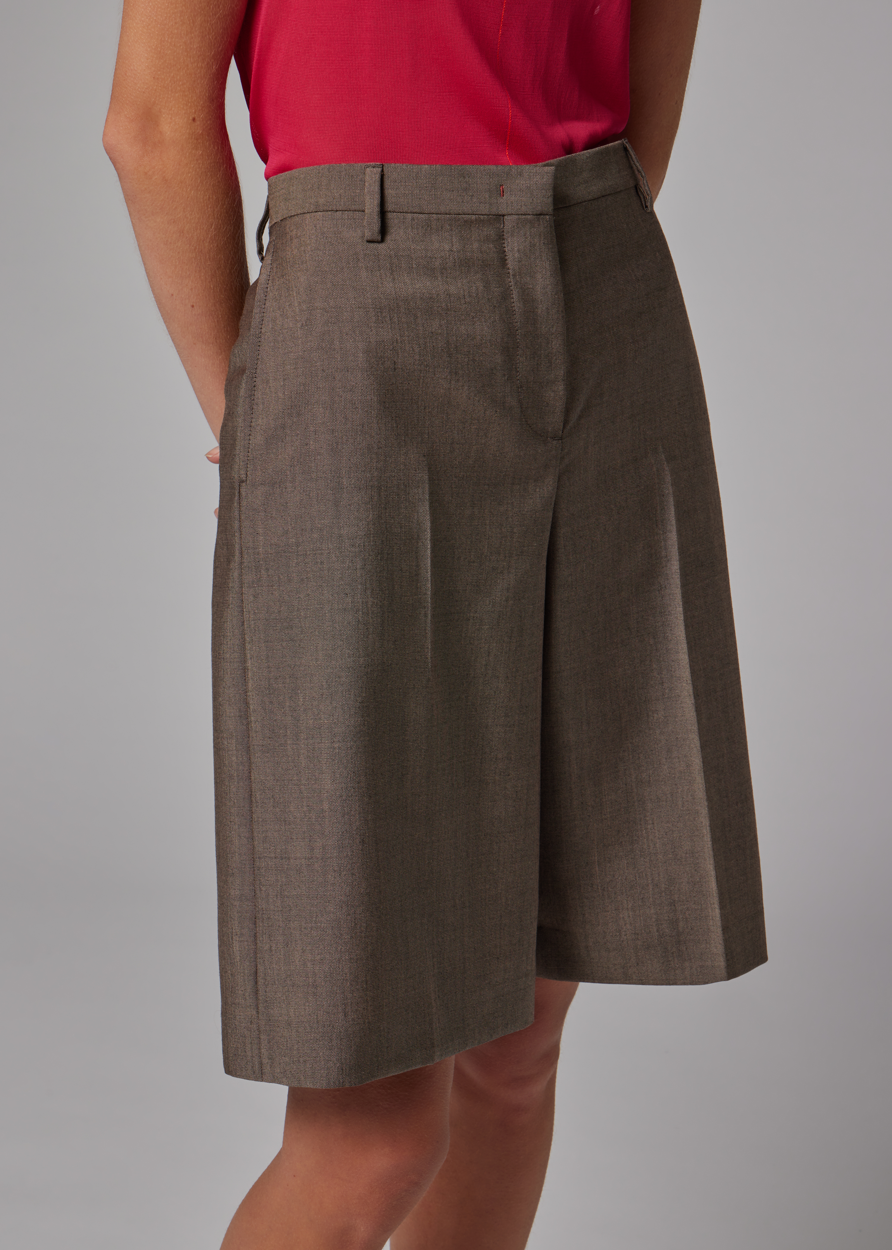 Women's Brown Mohair-Wool Longline Tailored Shorts