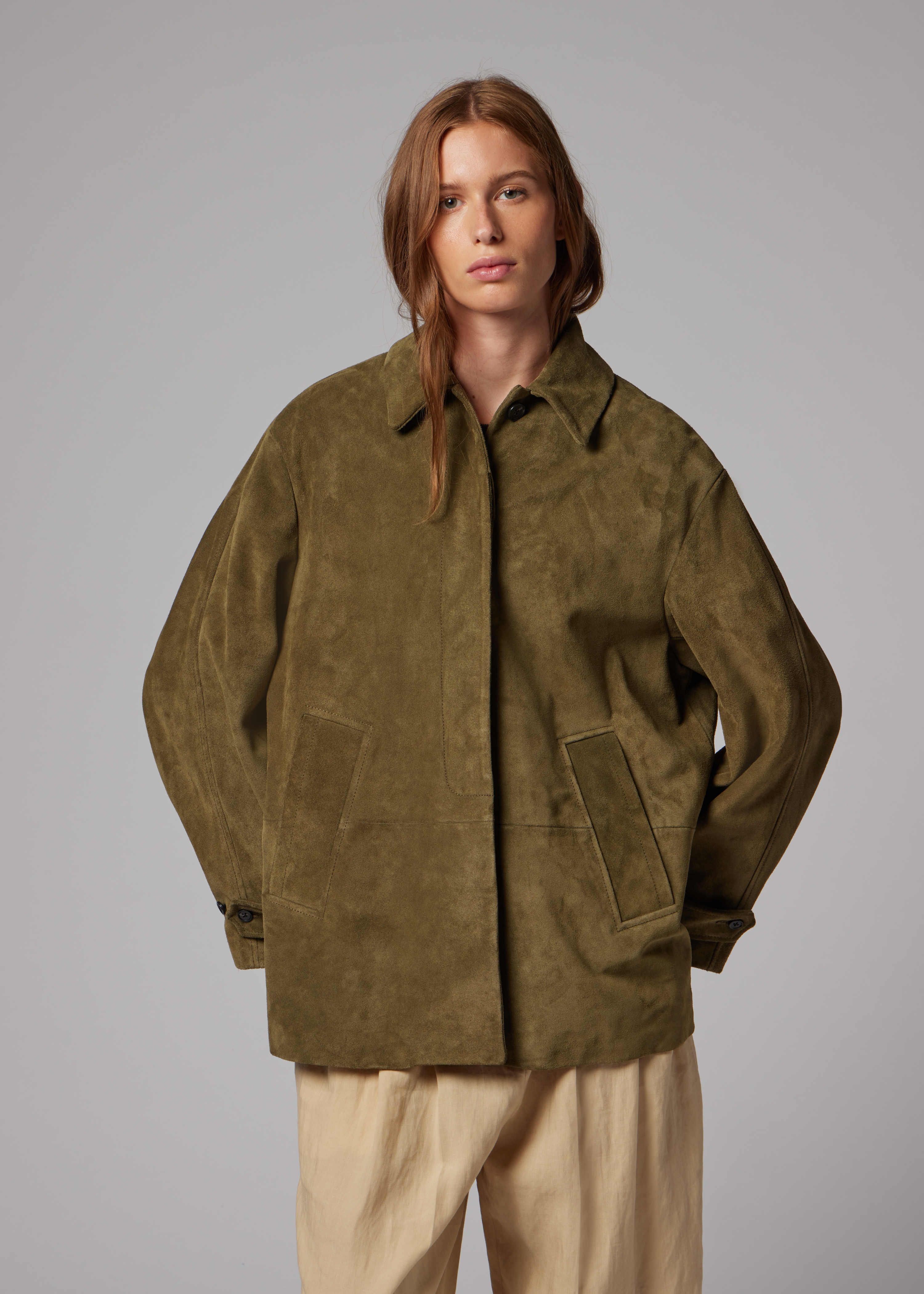 Women's Olive Suede Swing Jackets