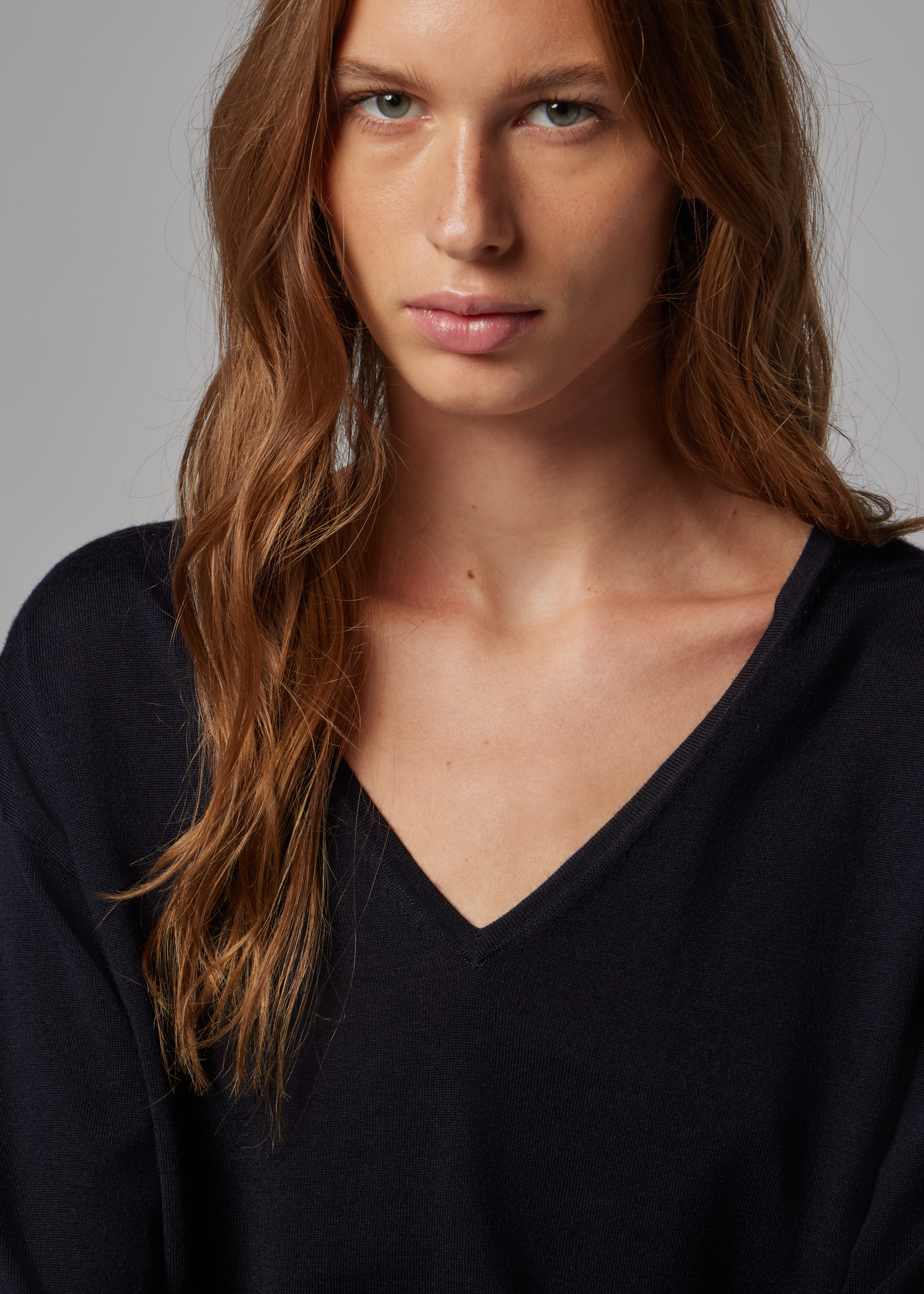 Women's Black Merino Wool V Neck Sweater