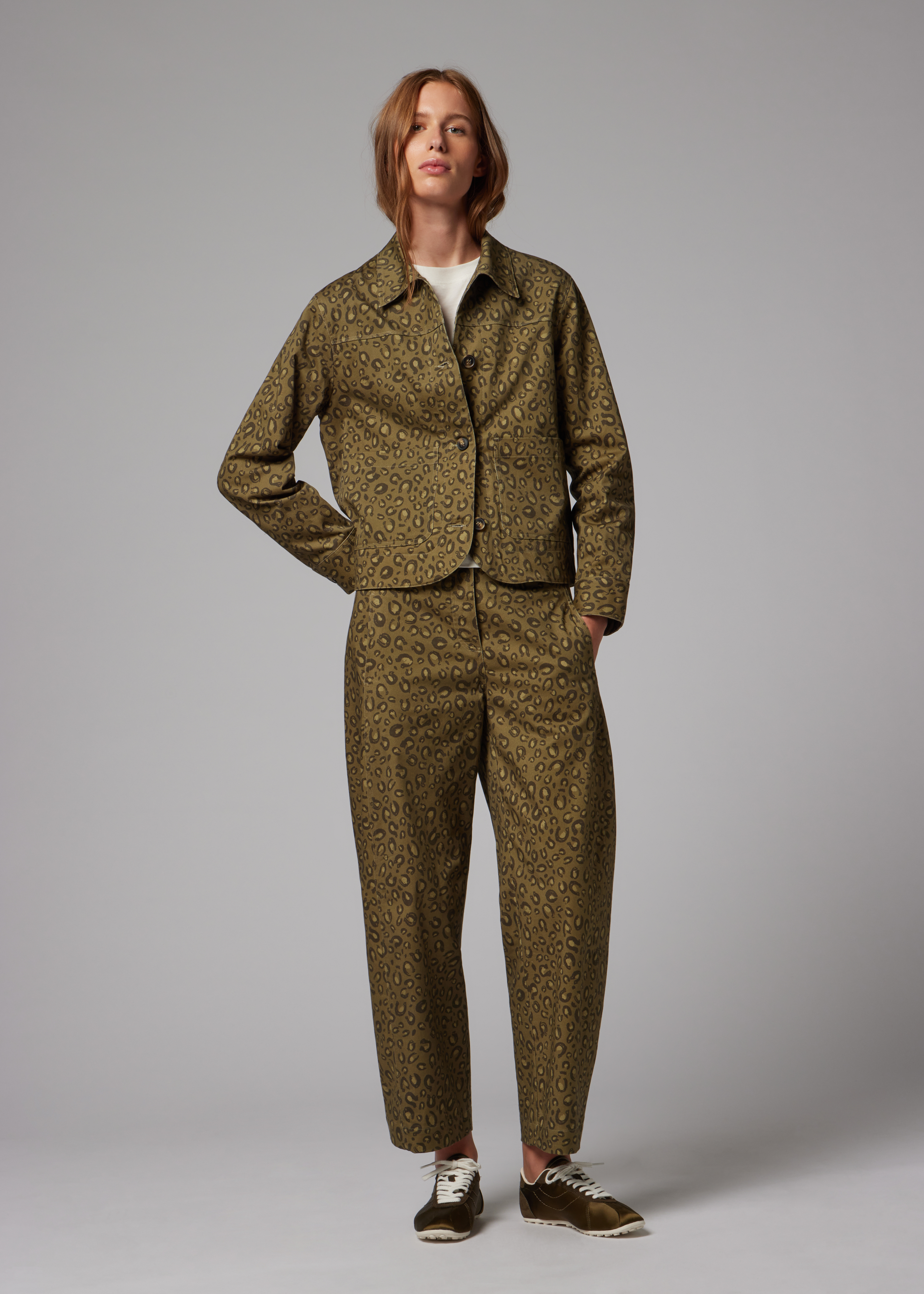 Women's Khaki 'Animal' Print Barrel-Leg Trousers