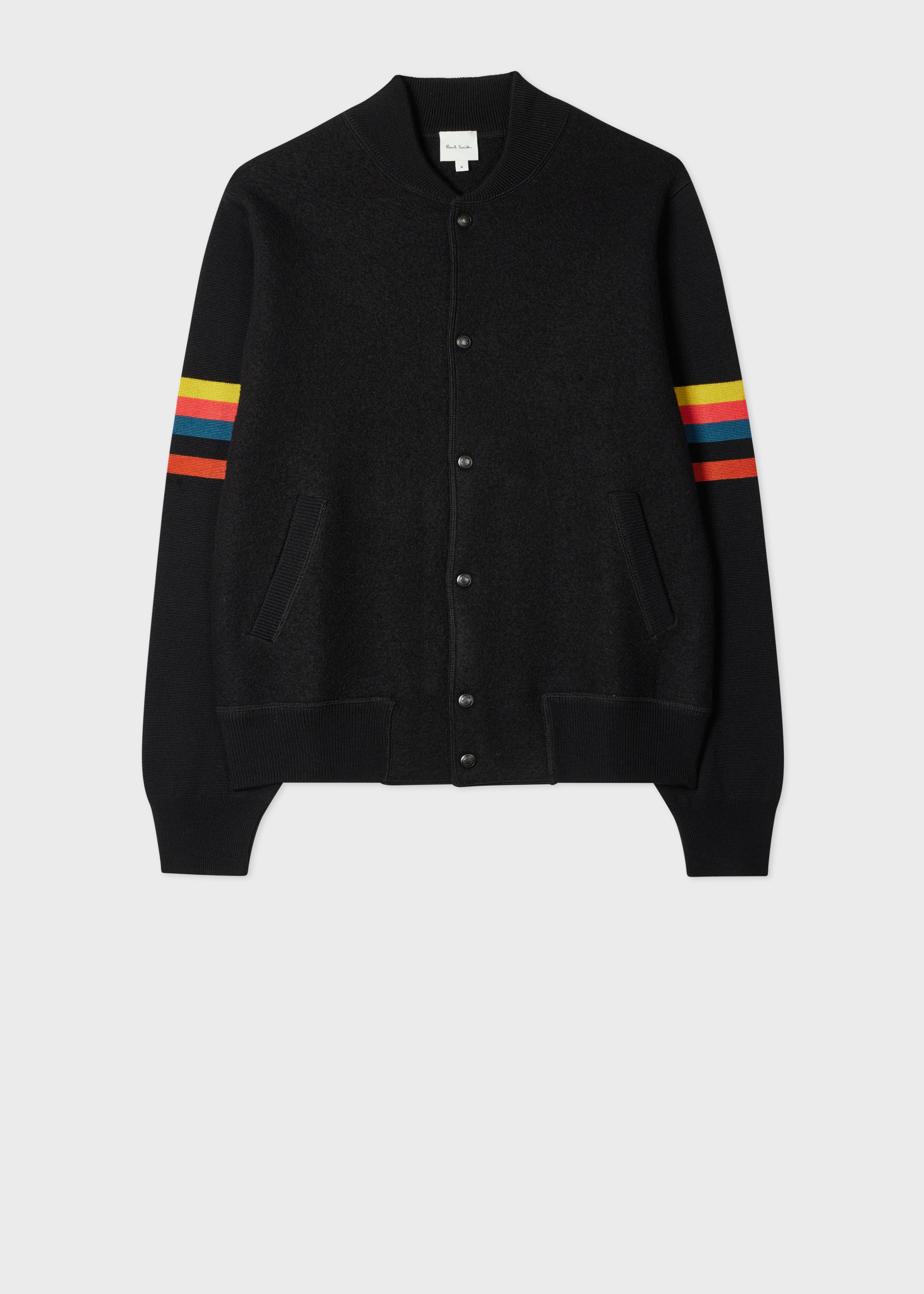 Black Merino Wool 'Artist Stripe' Bomber Jacket