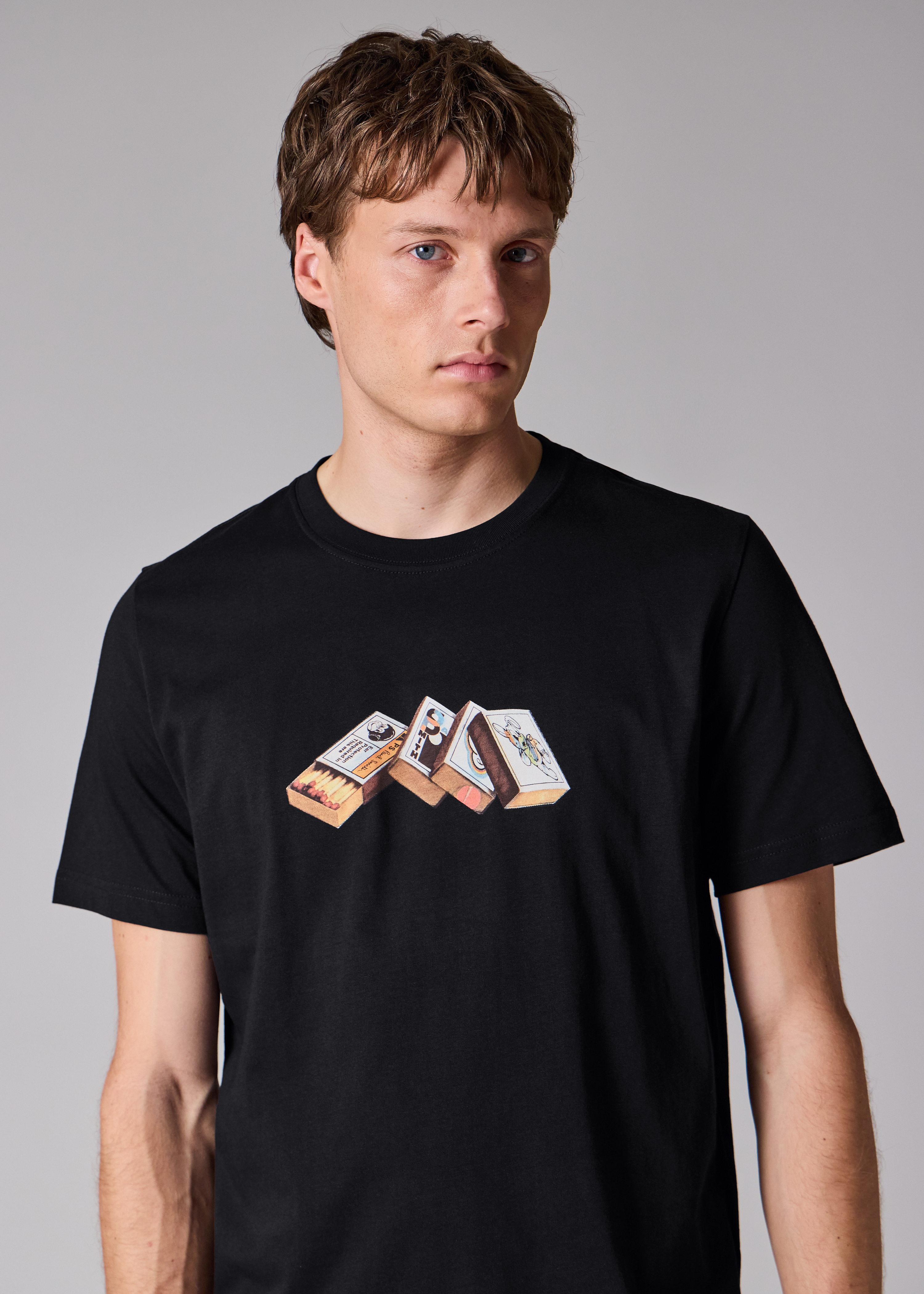 Black Cotton 'Matchboxes' Print T-Shirt
