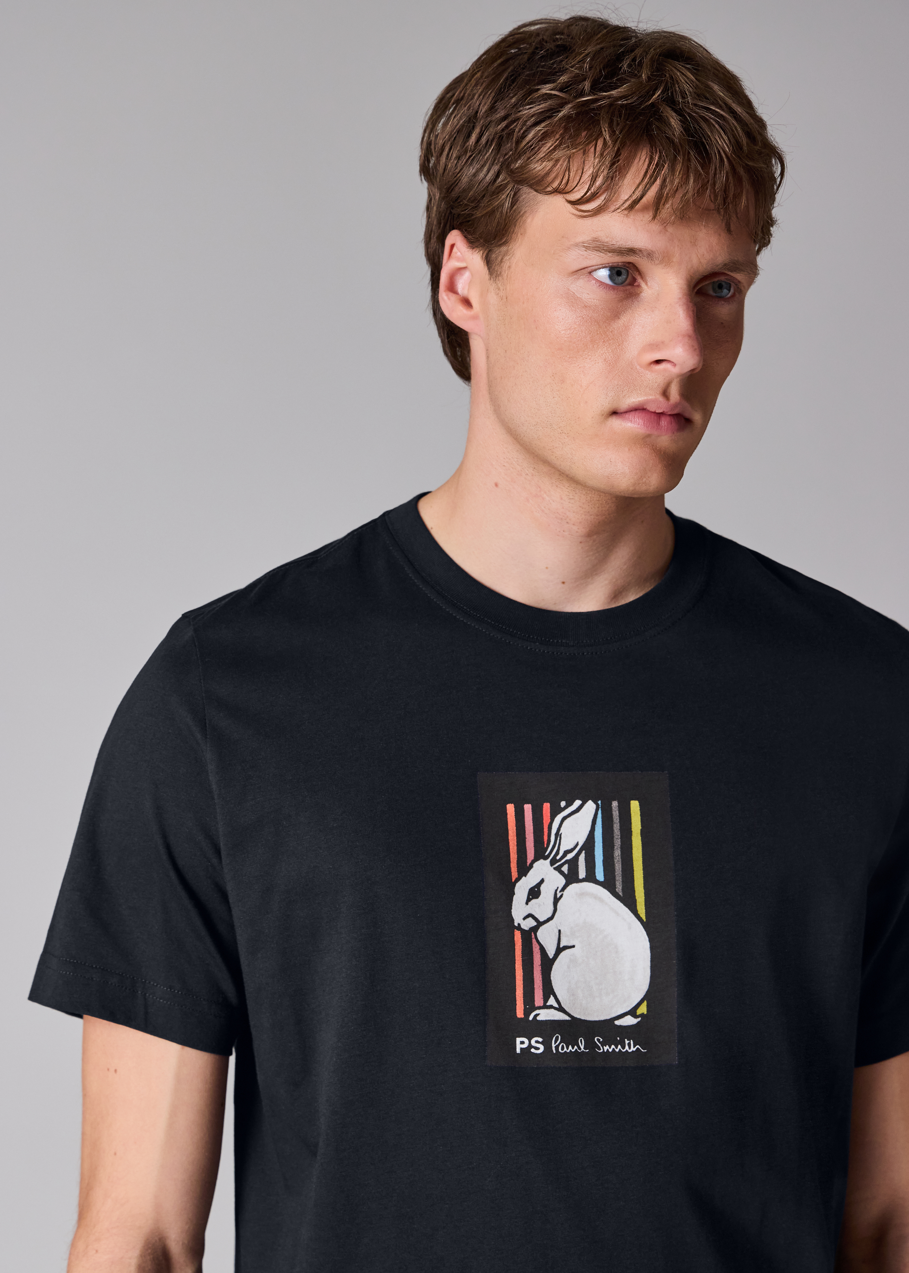 Dark Navy Cotton 'Rabbit Stripe' Print T-Shirt