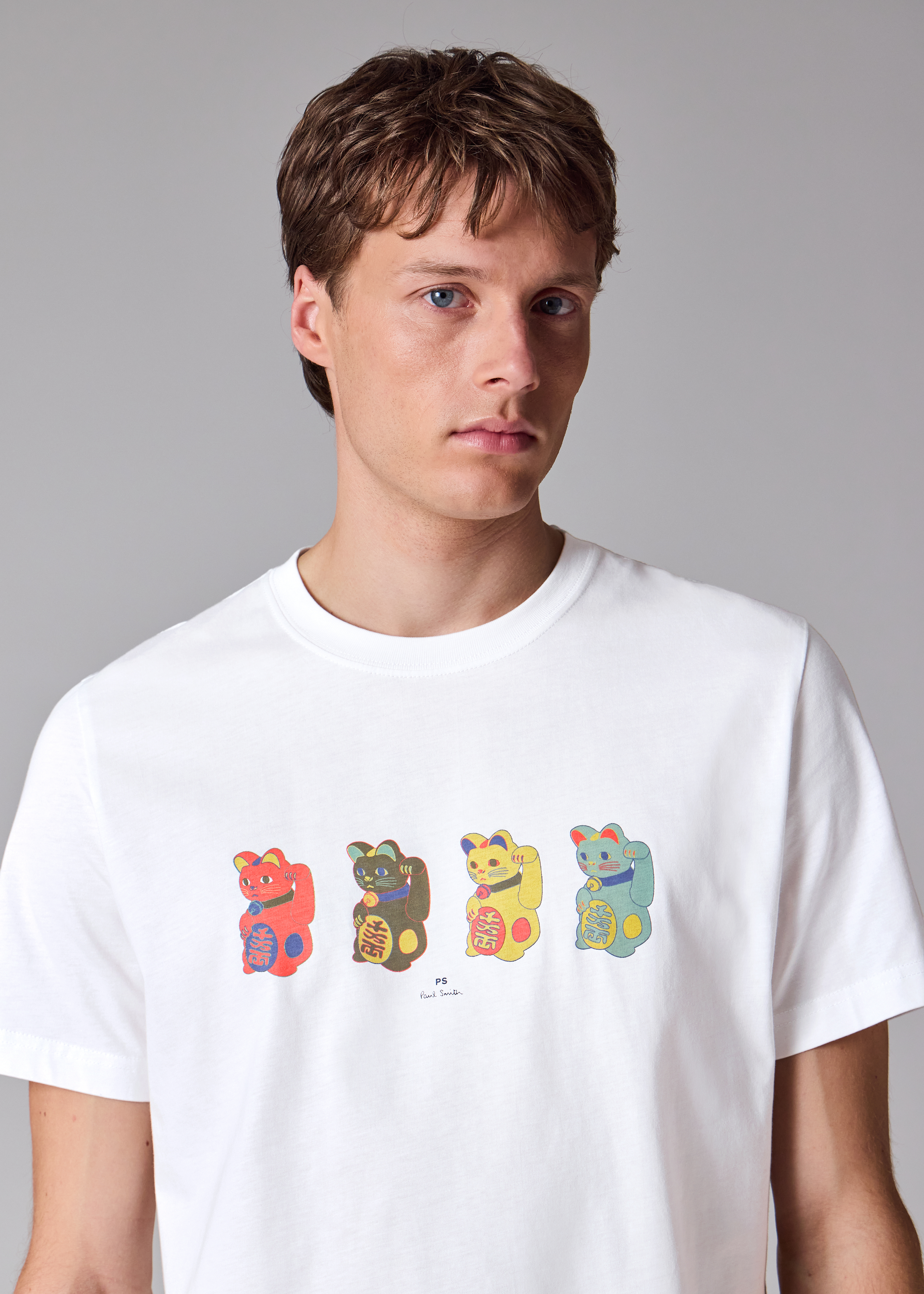 White 'Lucky Cats' Print T-Shirt