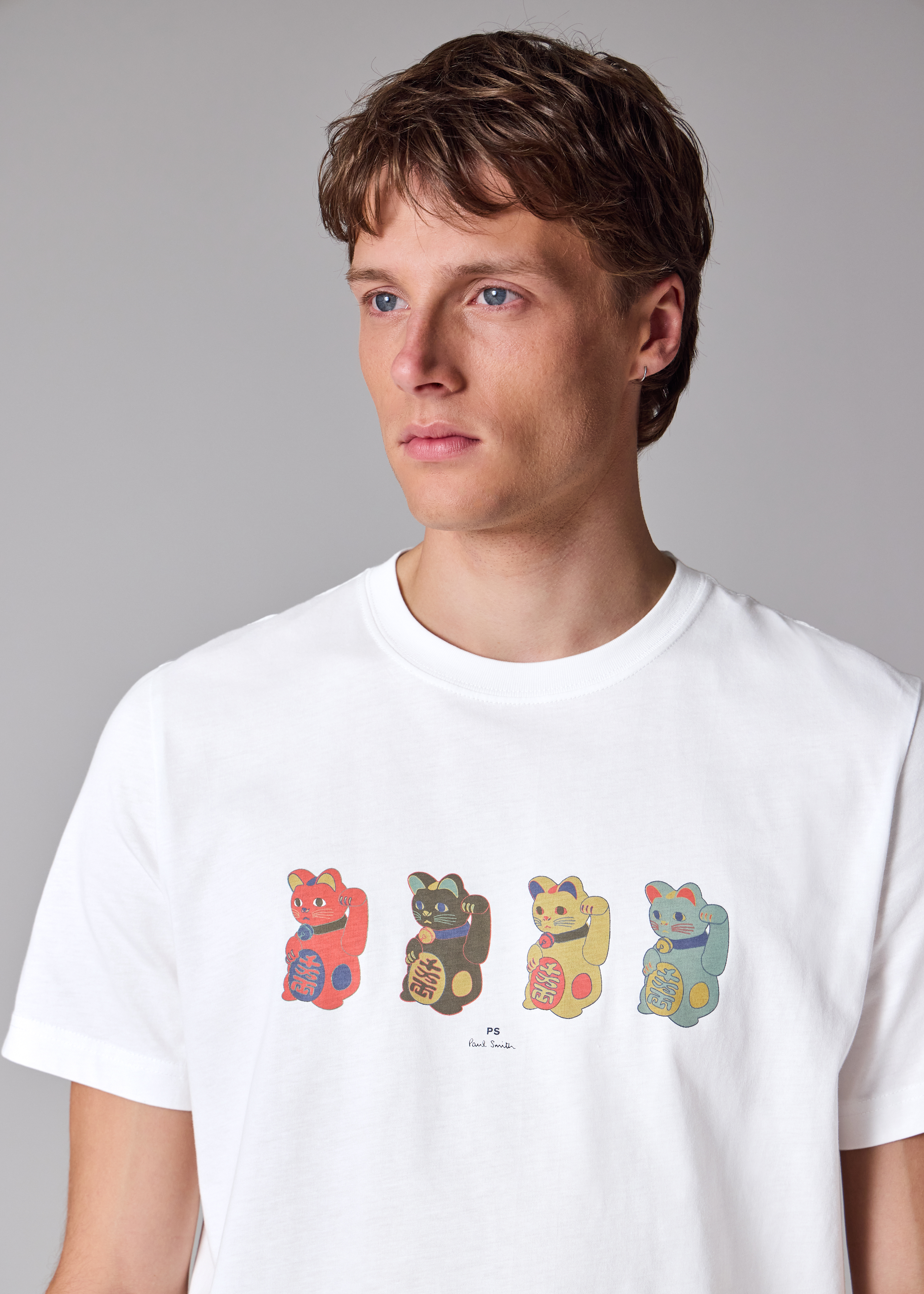 White 'Lucky Cats' Print T-Shirt