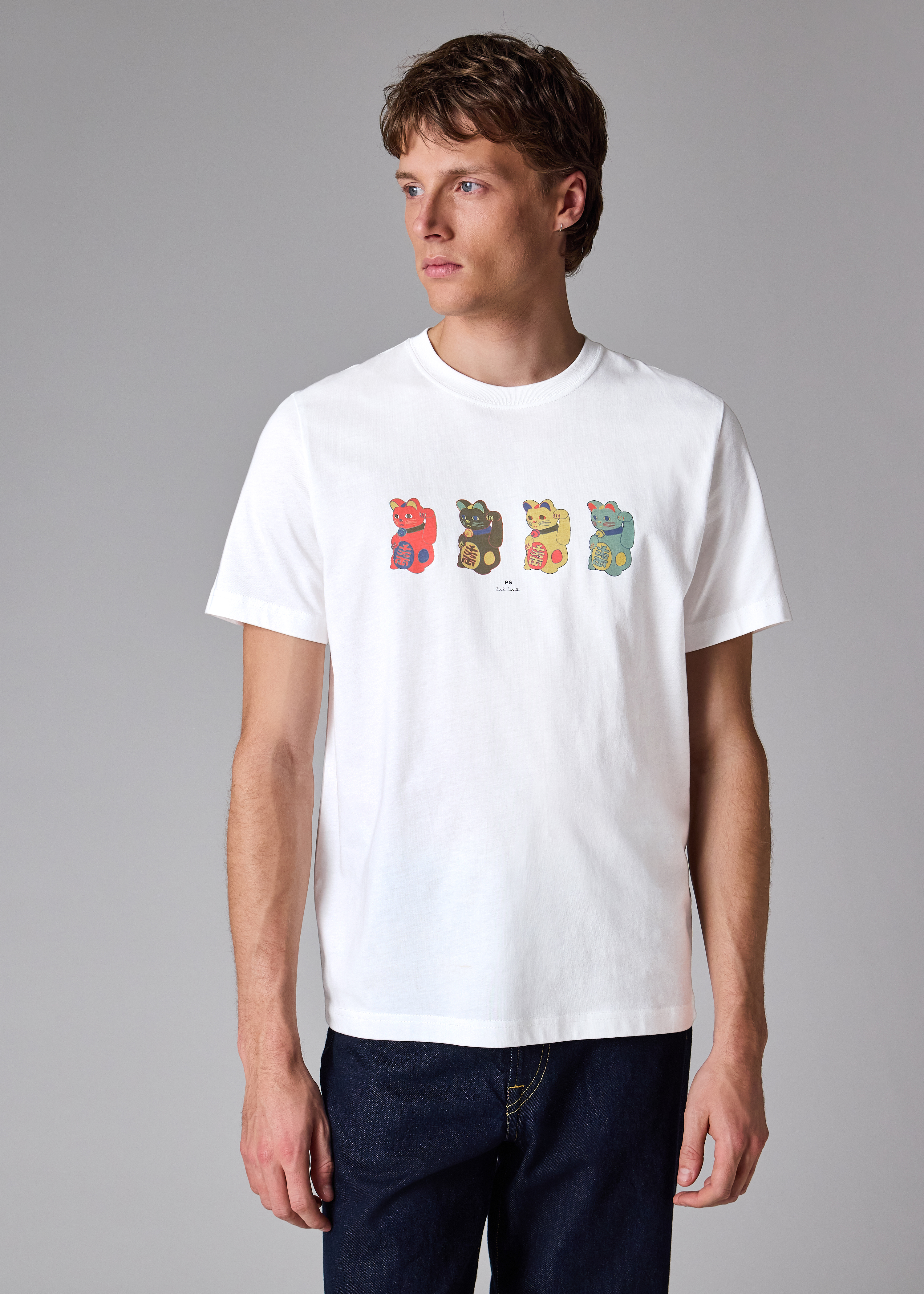 White 'Lucky Cats' Print T-Shirt
