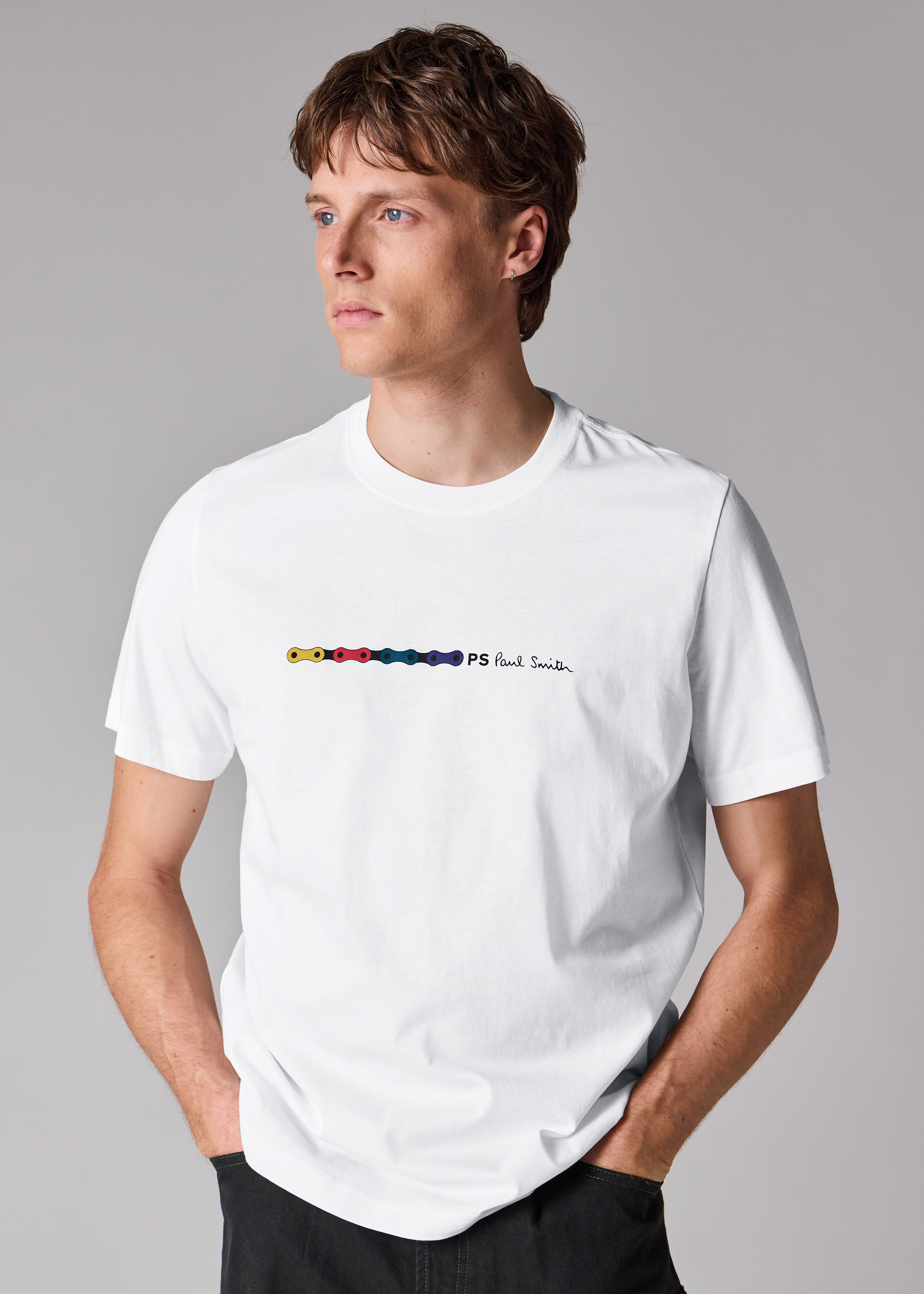 White 'Bike Chain' Print T-Shirt
