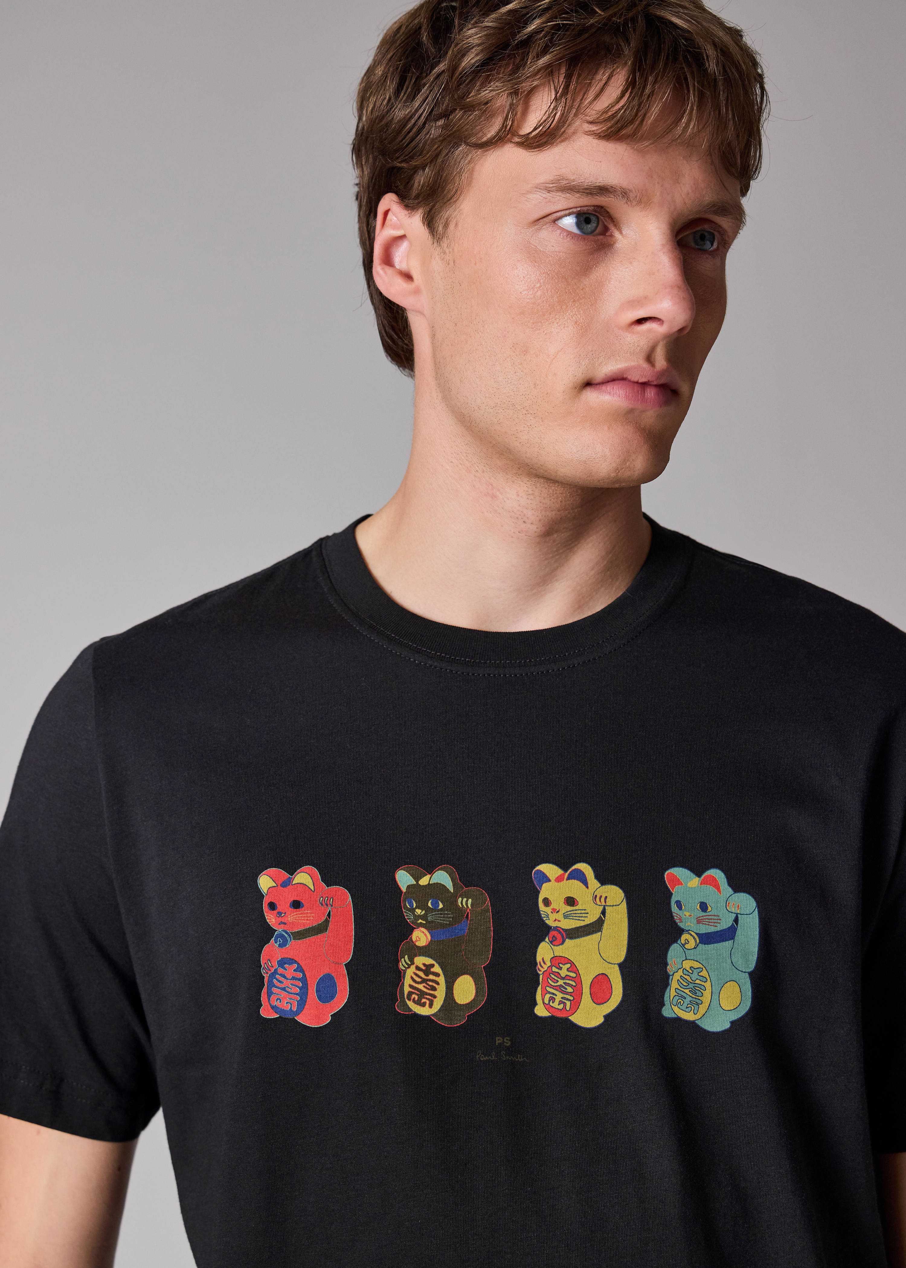 Black 'Lucky Cats' Print T-Shirt