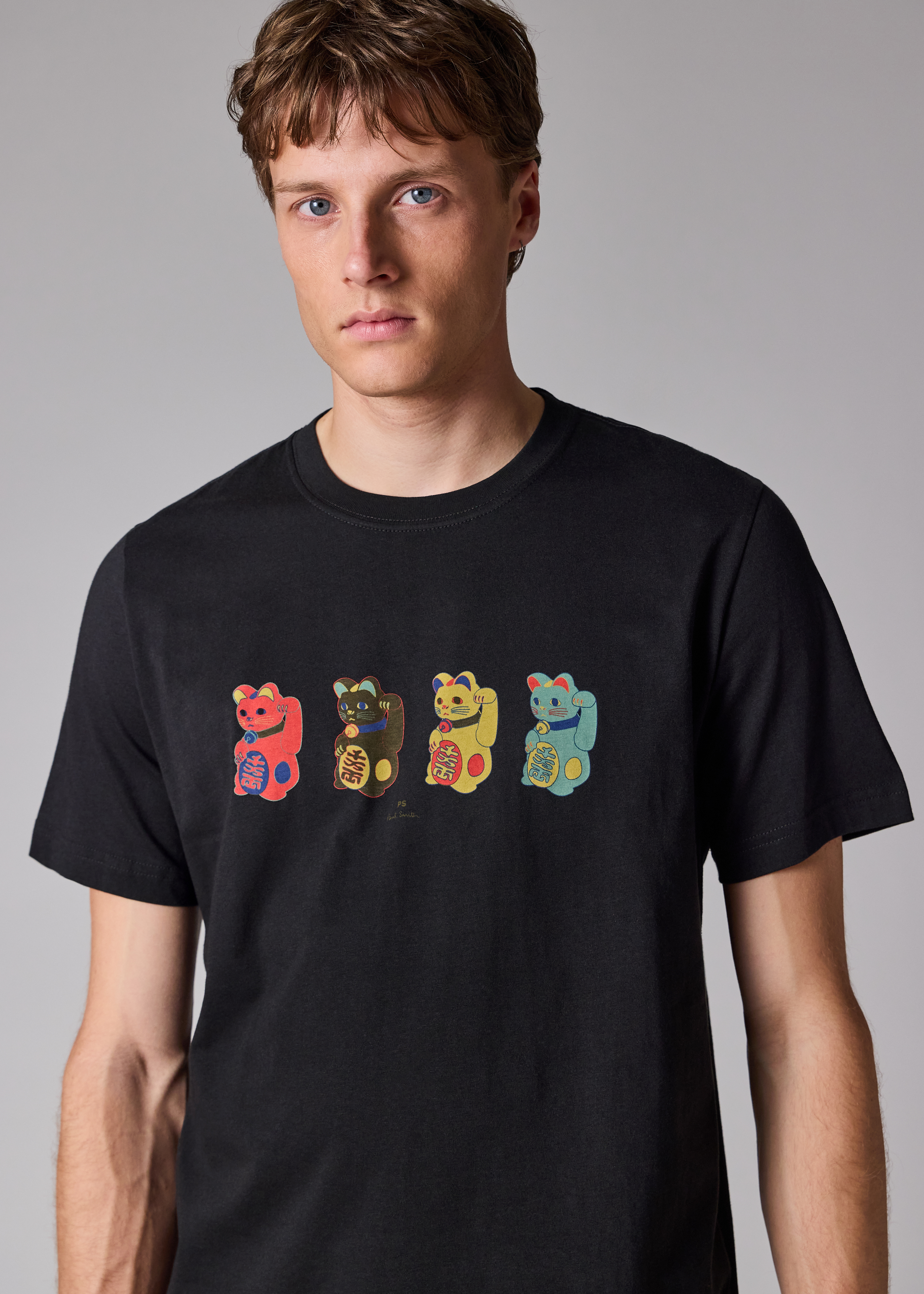 Black 'Lucky Cats' Print T-Shirt
