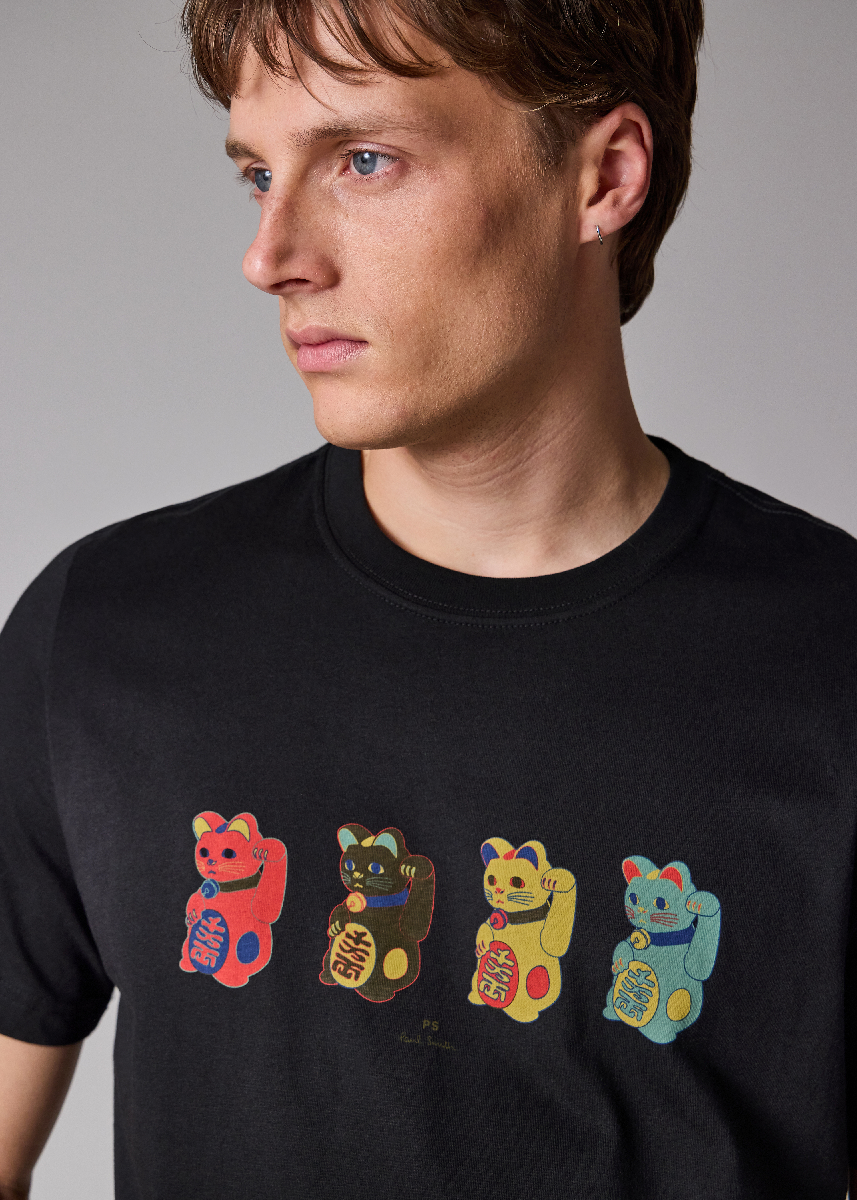 Black 'Lucky Cats' Print T-Shirt