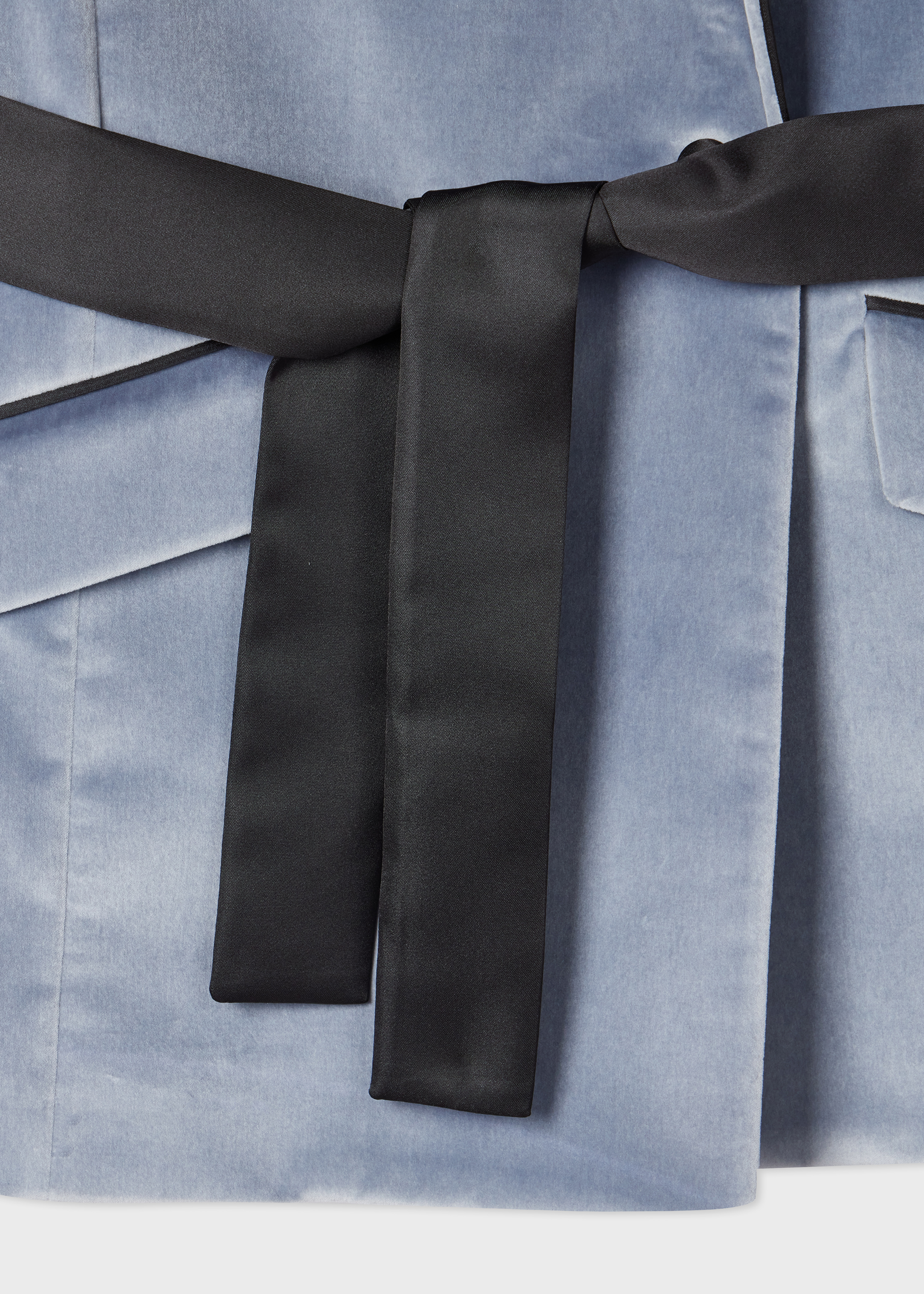 Women's Dusky Blue Velvet Contrast-Trim Belted Blazer