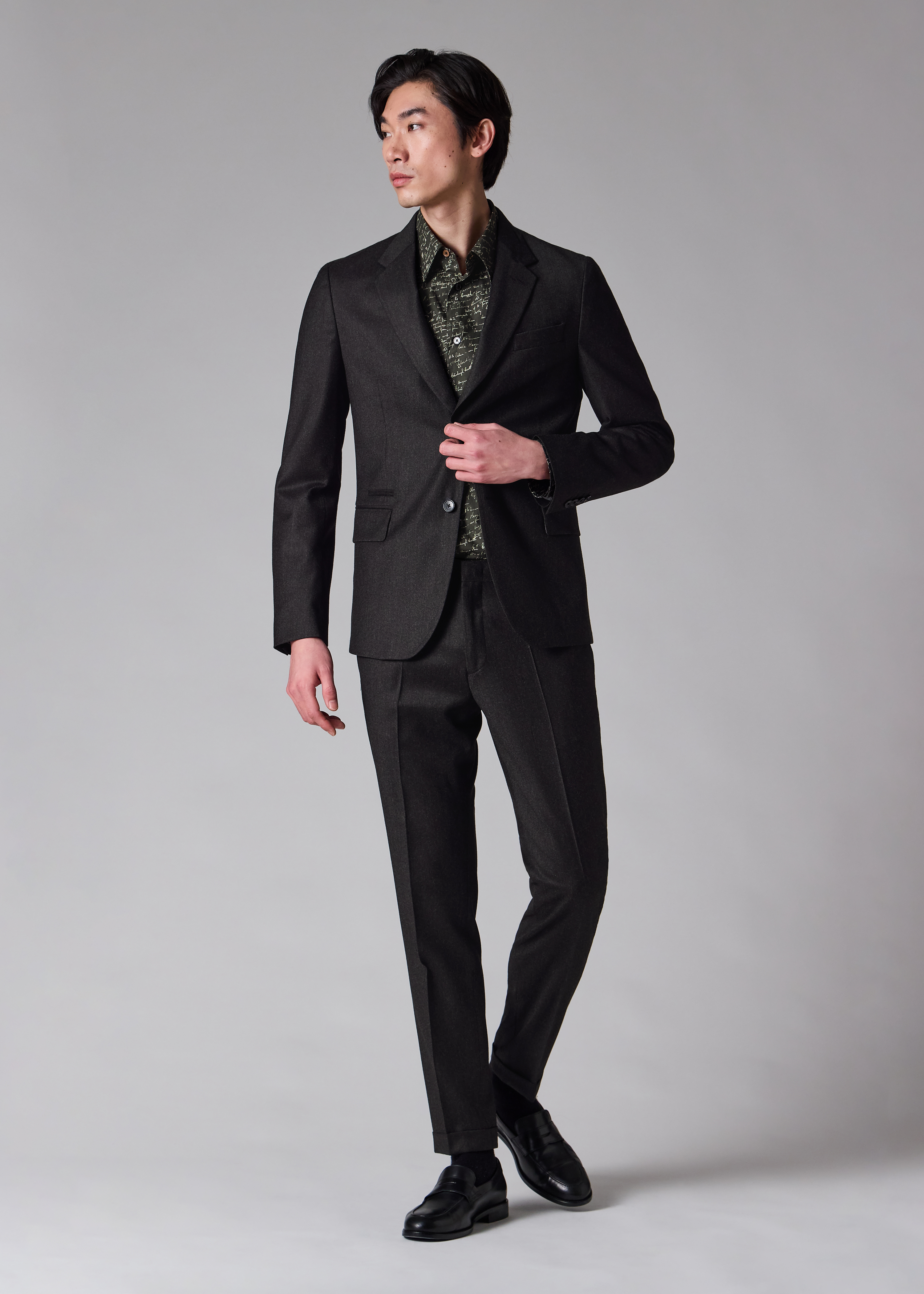 Slim-Fit Dark Charcoal Overdyed Wool-Cashmere Flannel Trousers