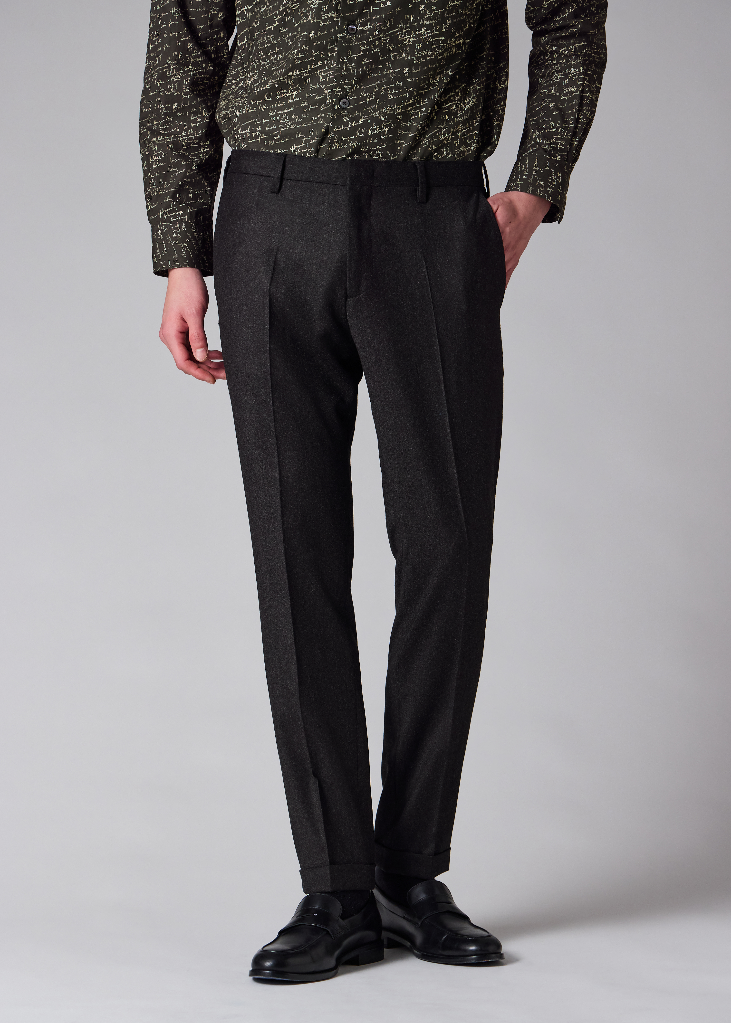 Slim-Fit Dark Charcoal Overdyed Wool-Cashmere Flannel Trousers