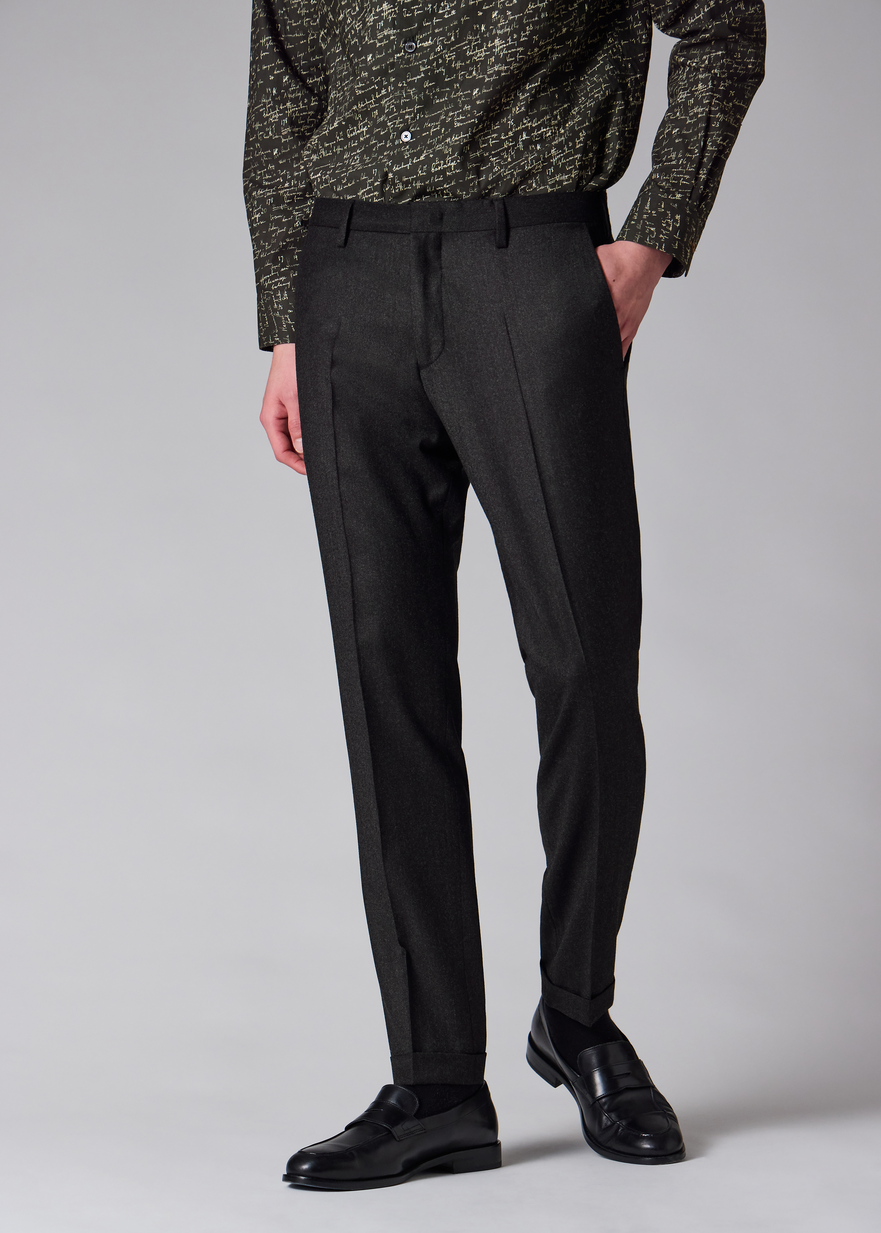 Slim-Fit Dark Charcoal Overdyed Wool-Cashmere Flannel Trousers