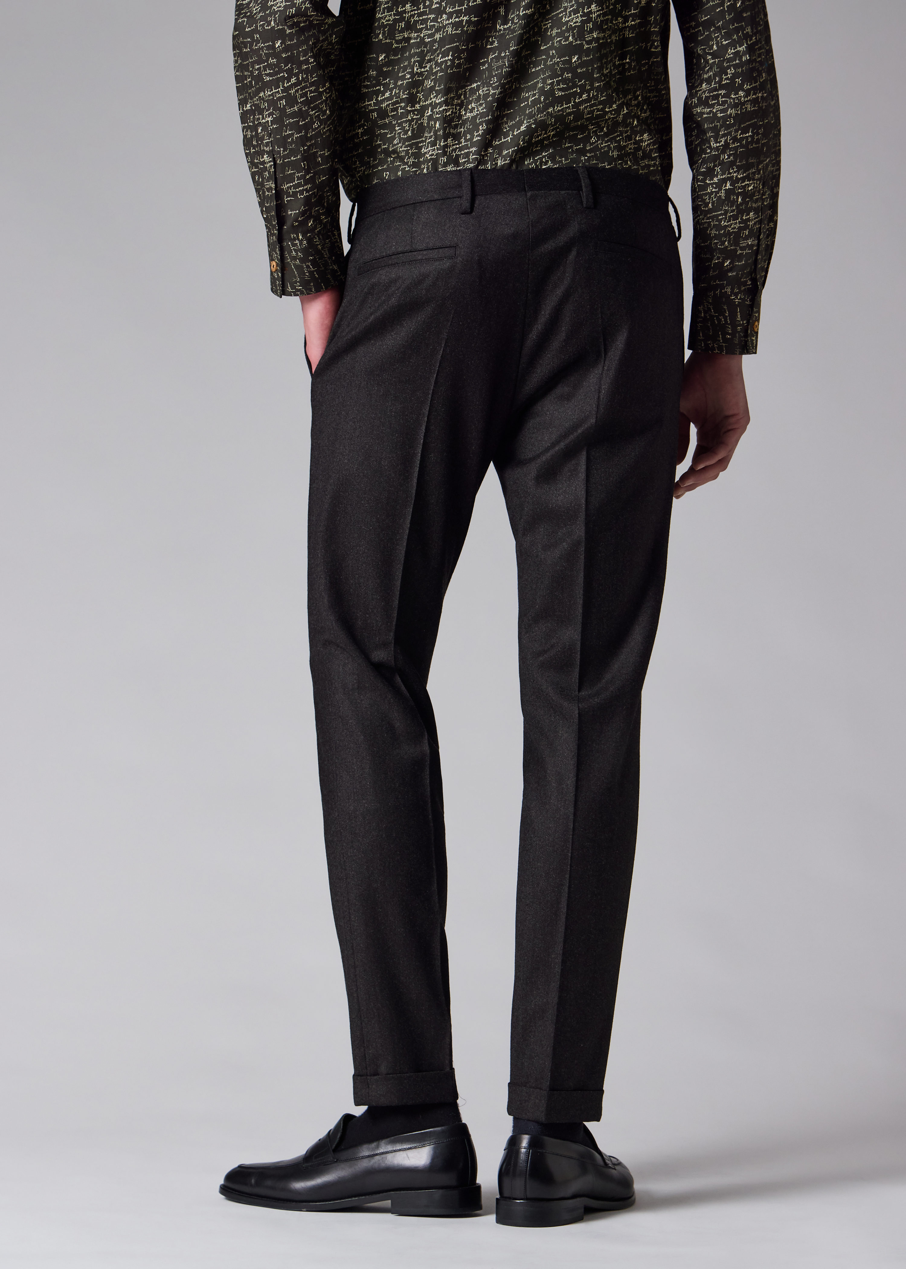 Slim-Fit Dark Charcoal Overdyed Wool-Cashmere Flannel Trousers