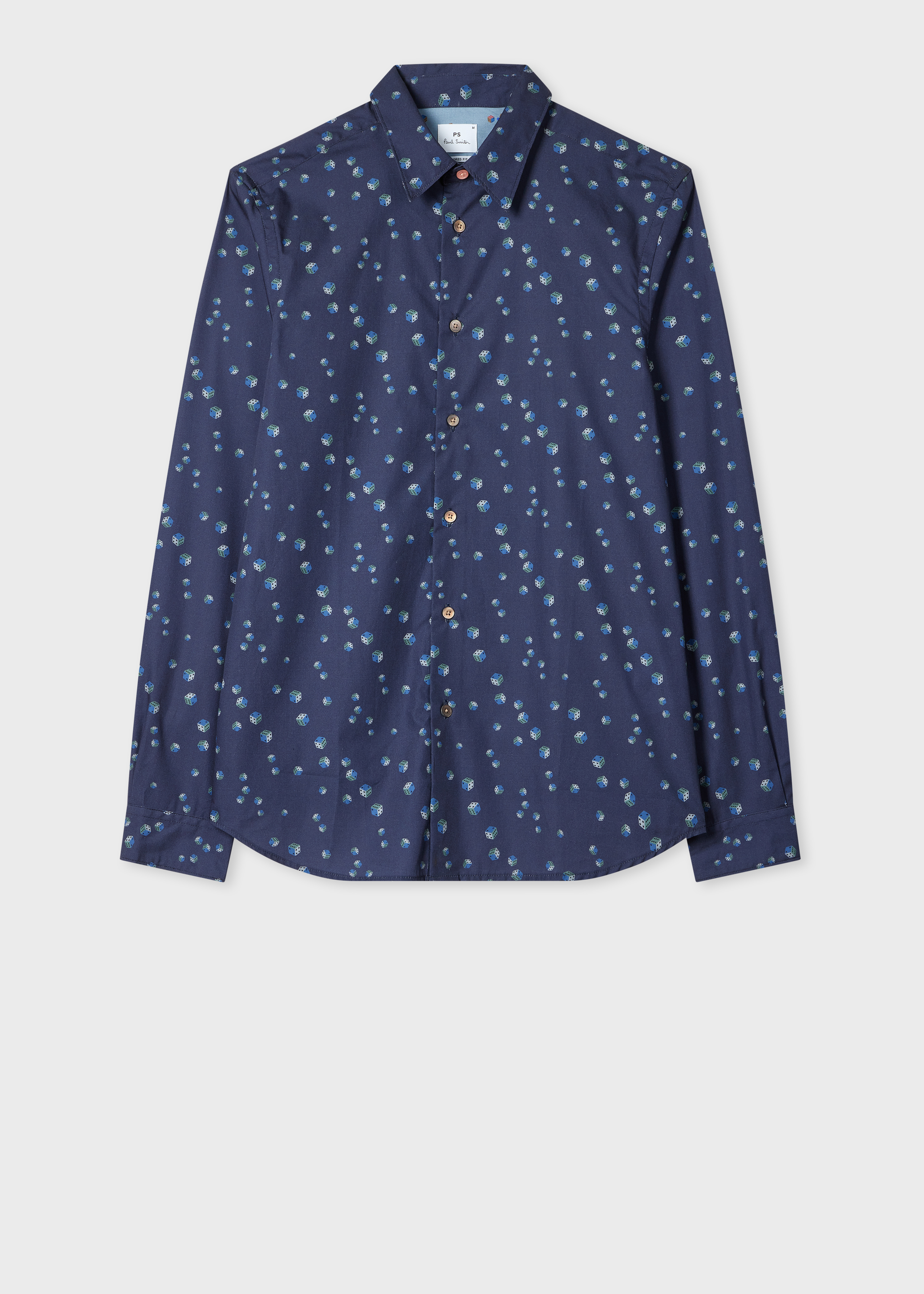 Tailored-Fit Navy 'Dice' Print Shirt