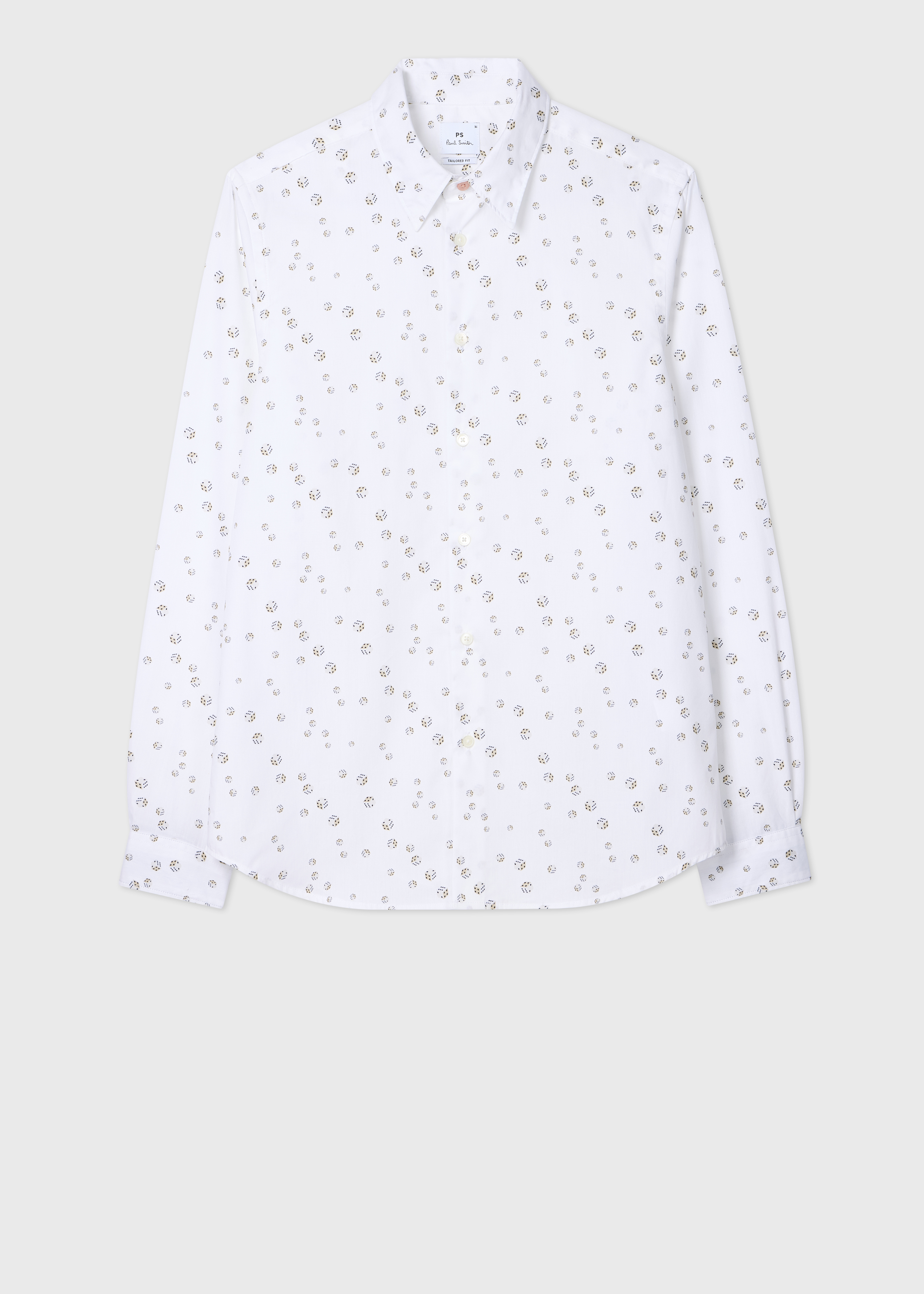 Tailored-Fit White 'Dice' Print Shirt
