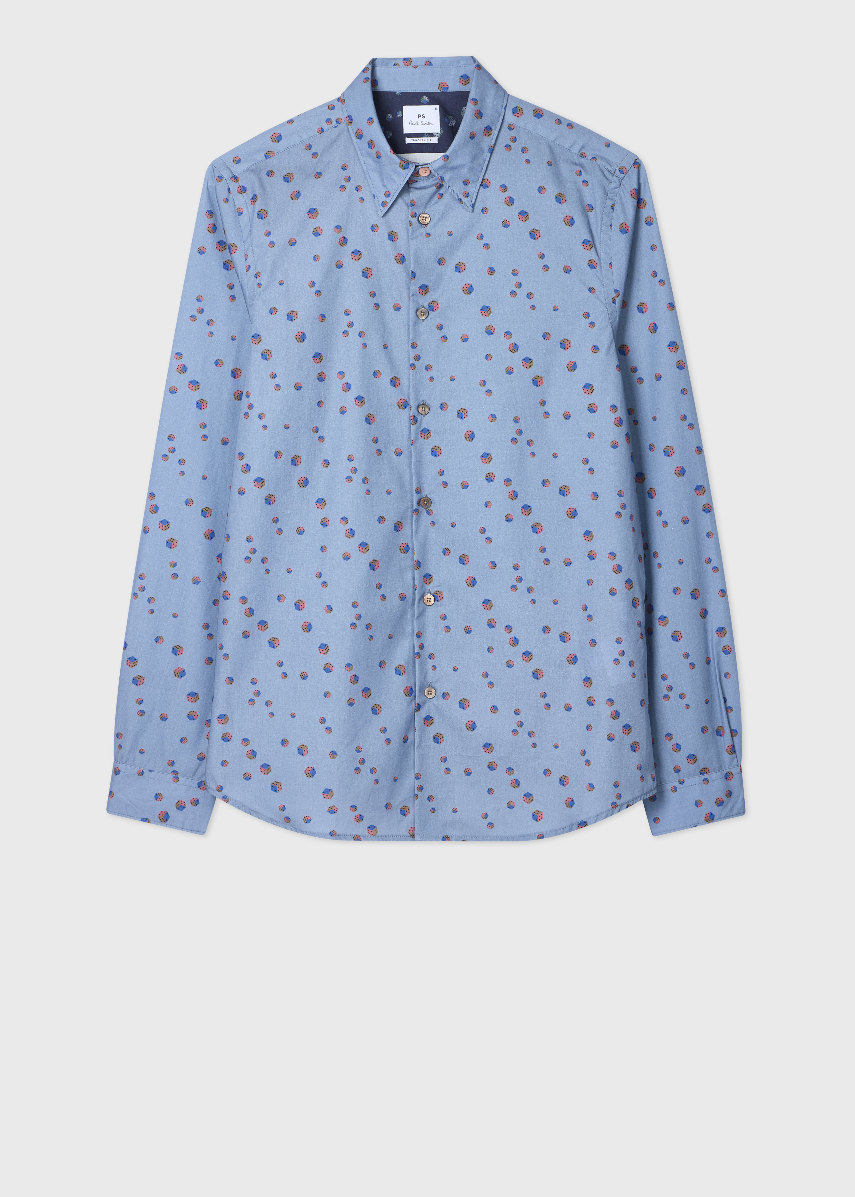 Tailored-Fit Light Blue 'Dice' Print Shirt