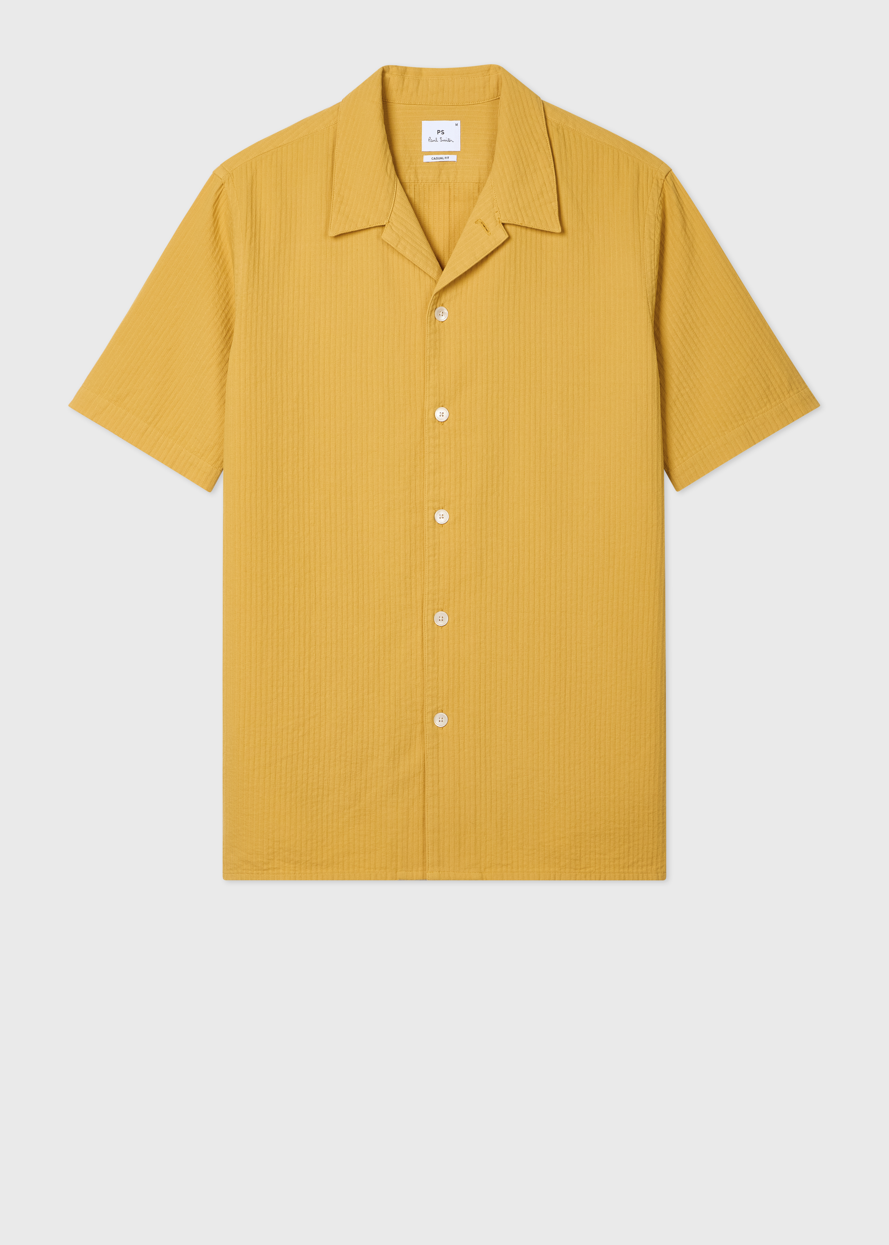 Mustard Textured-Cotton Short-Sleeve Shirt