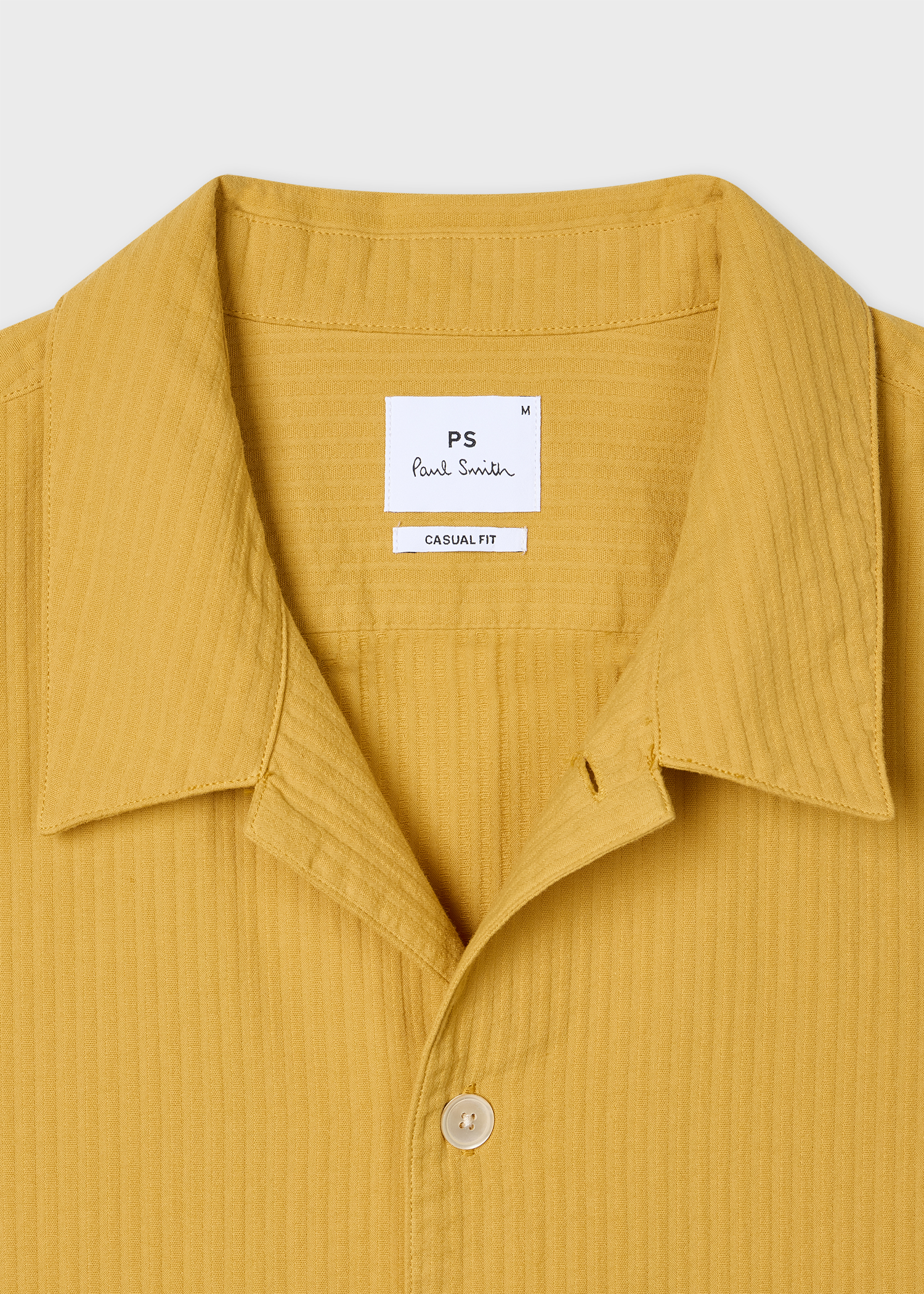Mustard Textured-Cotton Short-Sleeve Shirt
