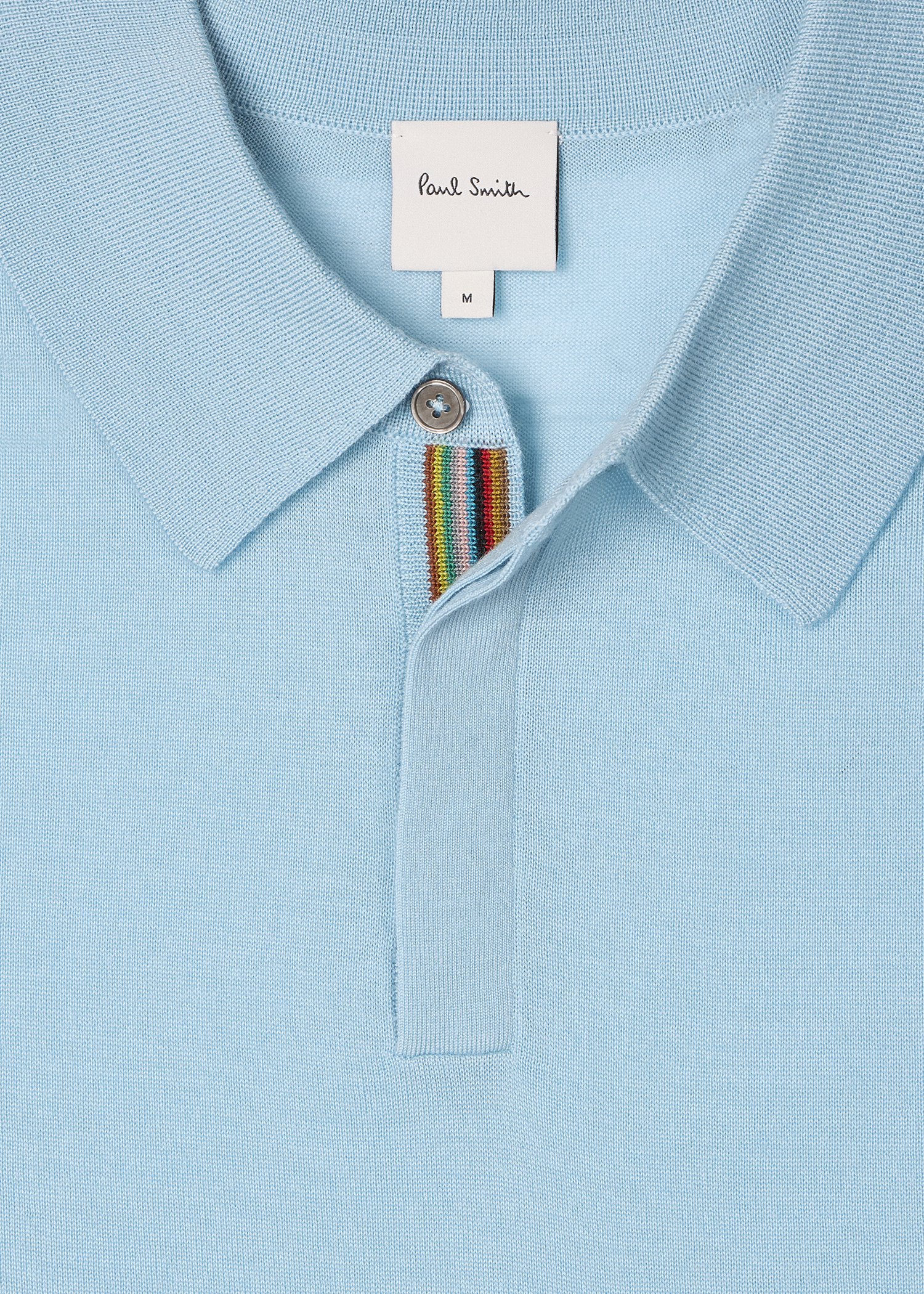 Sky Blue Merino Wool Knitted Long-Sleeve Polo Shirt