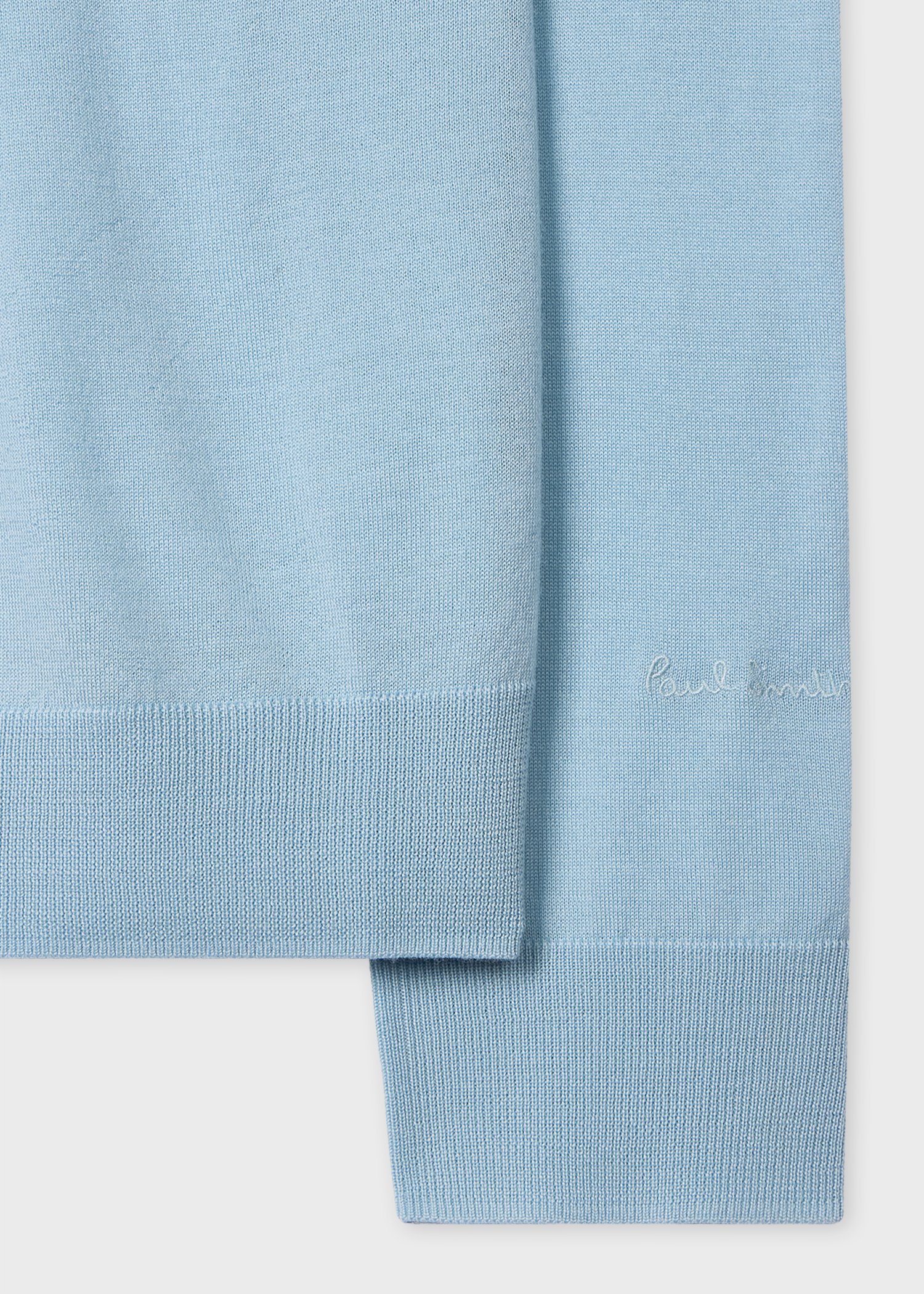 Sky Blue Merino Wool Knitted Long-Sleeve Polo Shirt