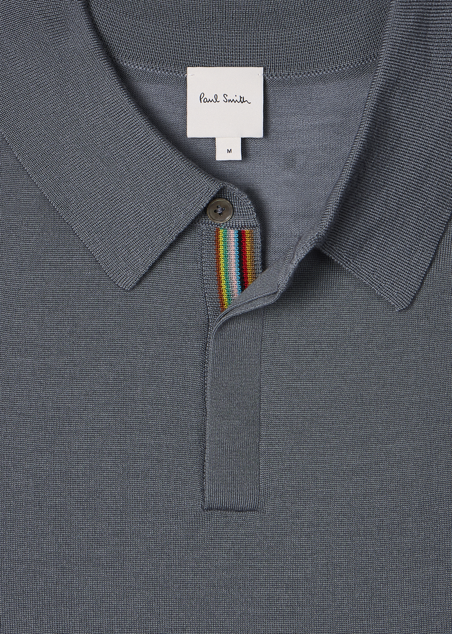 Steel Blue Merino Wool Knitted Long-Sleeve Polo Shirt