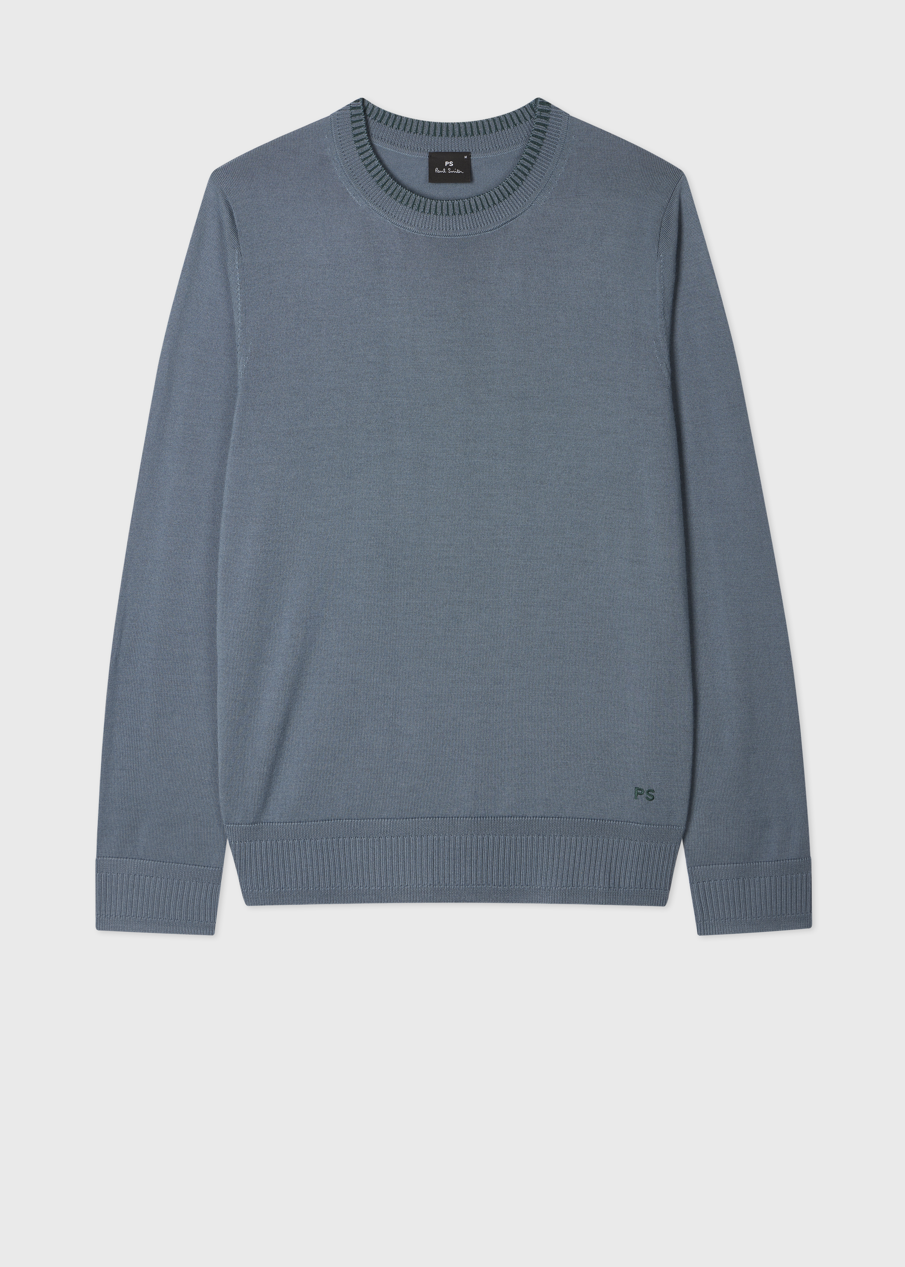 Pale Blue Merino Wool Contrast-Collar Sweater