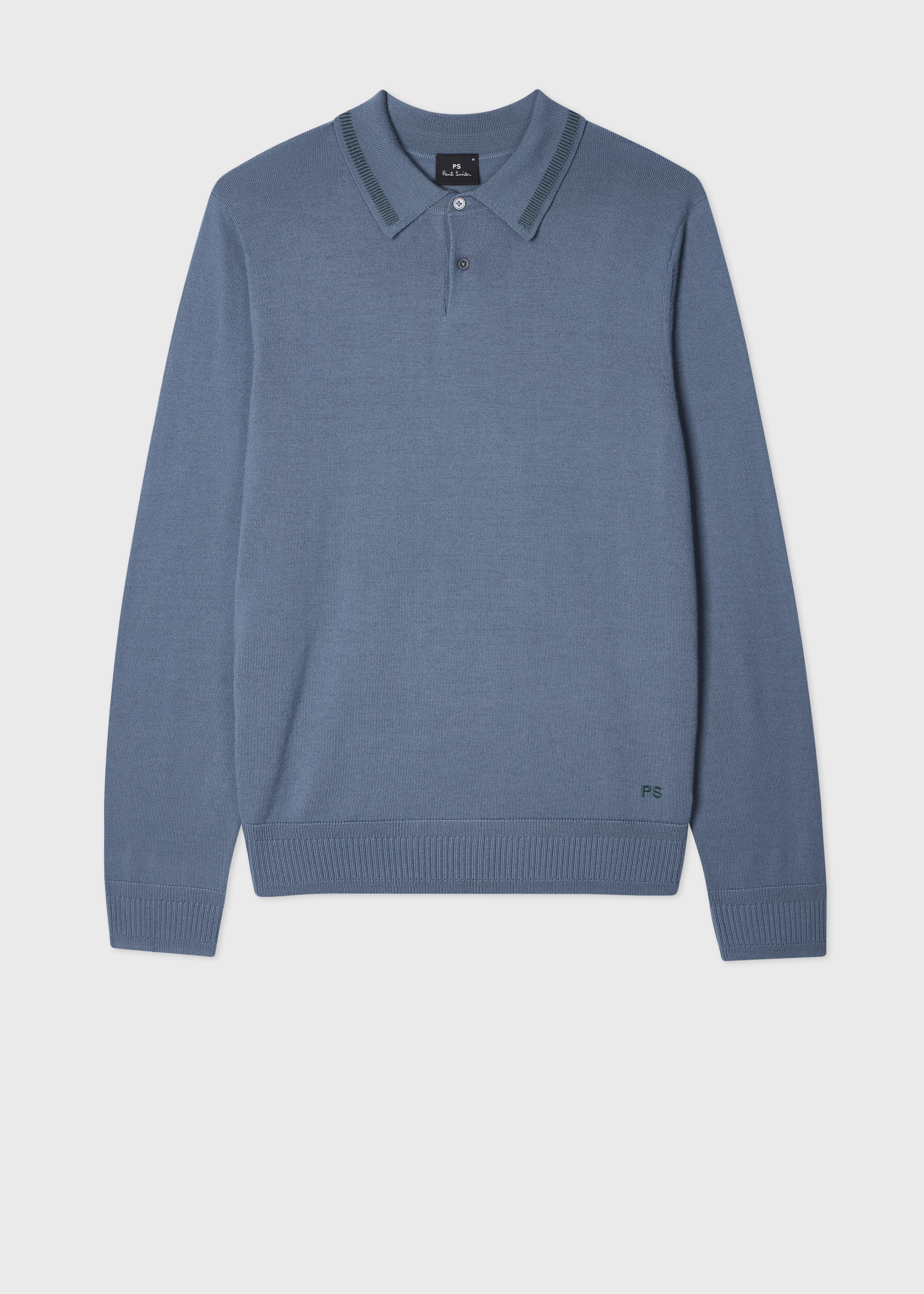 Pale Blue Merino Wool Knitted Polo Shirt