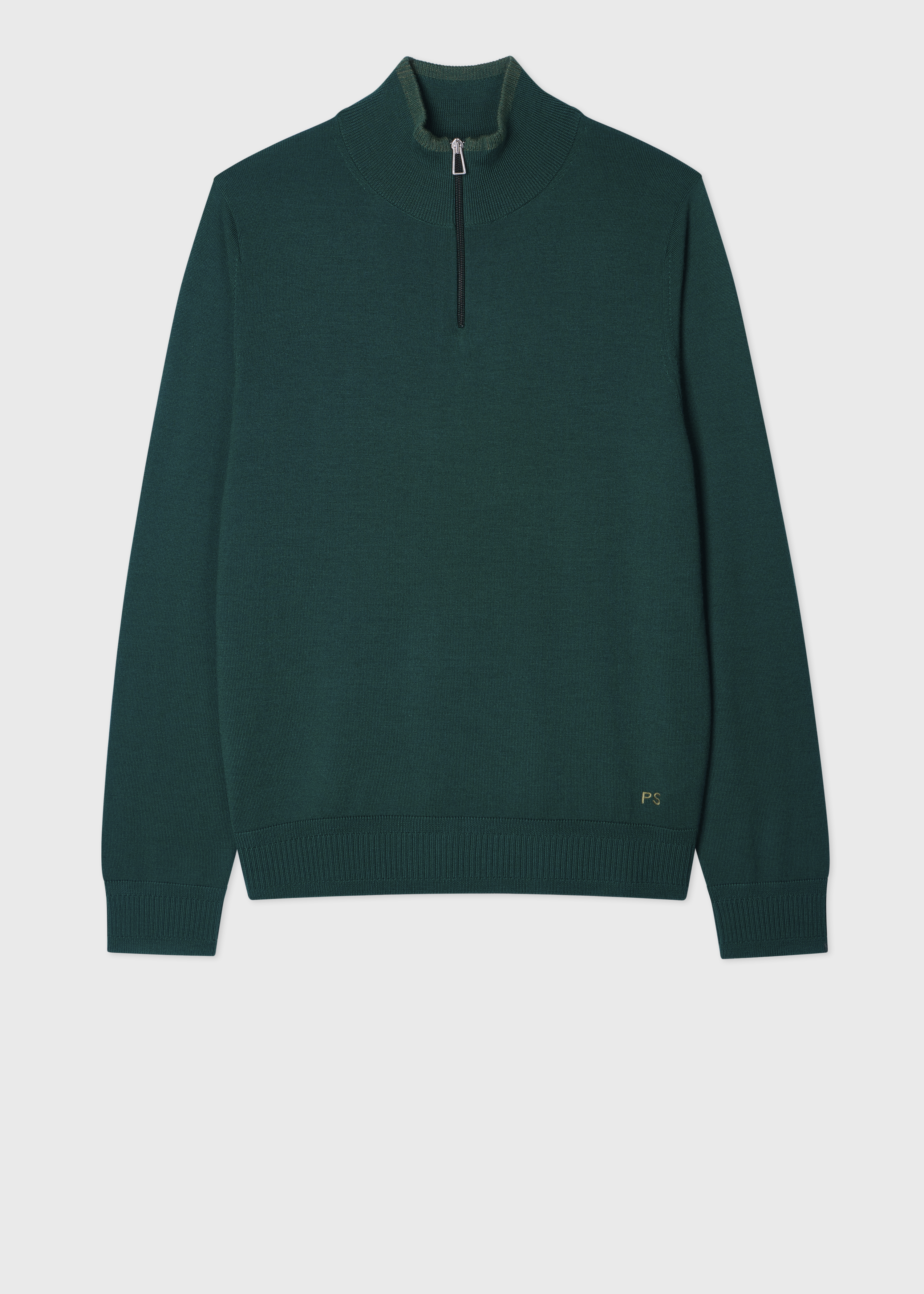 Teal Green Merino Wool Quarter Zip Sweater
