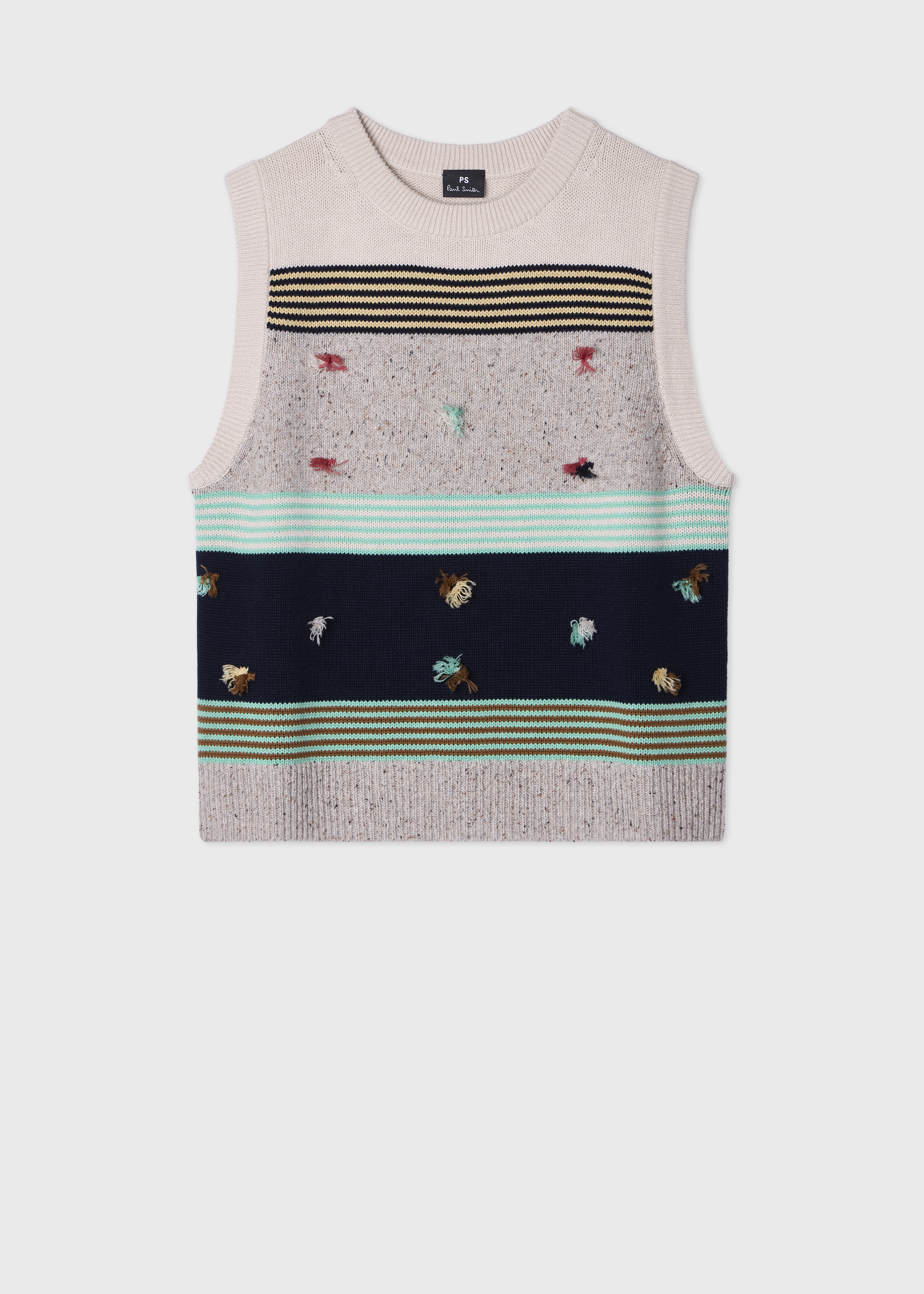 Women's Block Stripe Knitted Tank Top with Tassels