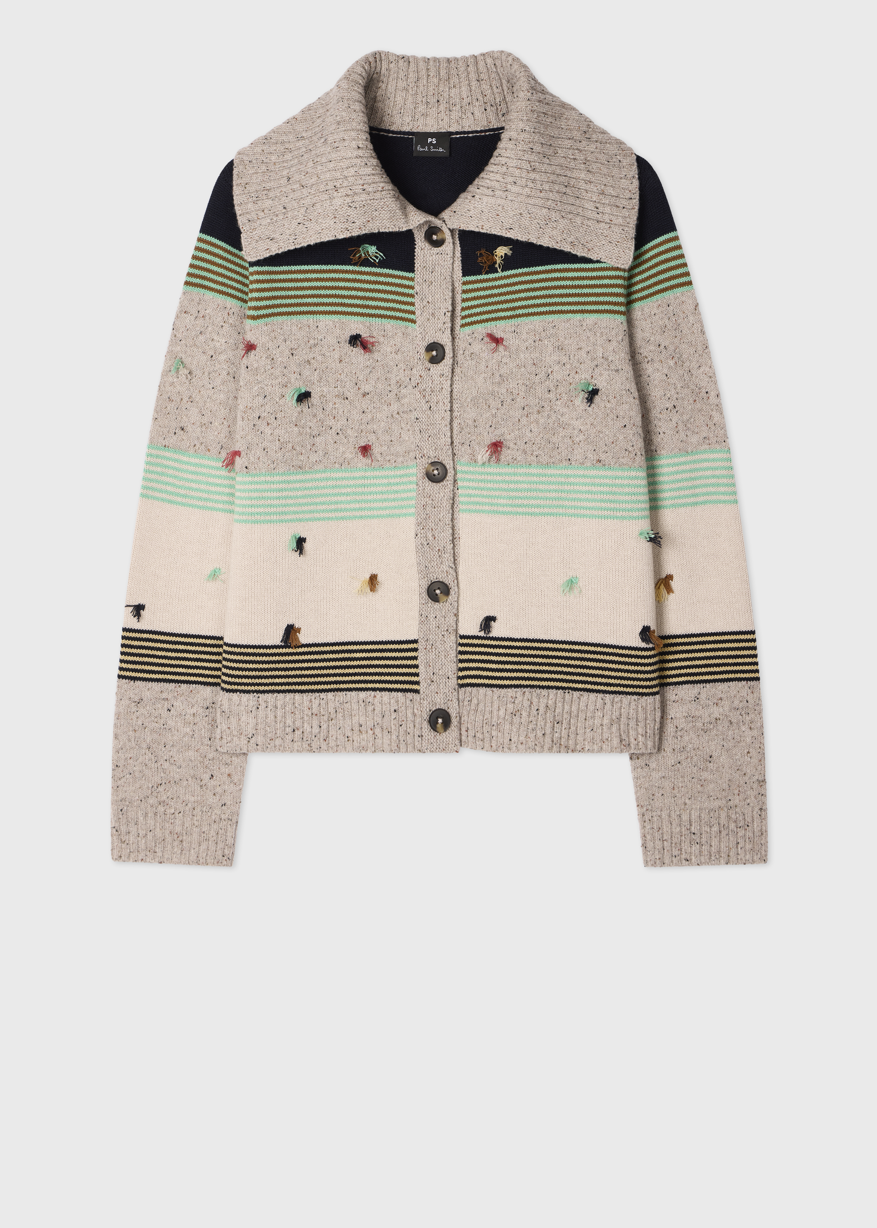 Women's Block Stripe Knit Cardigan with Tassels