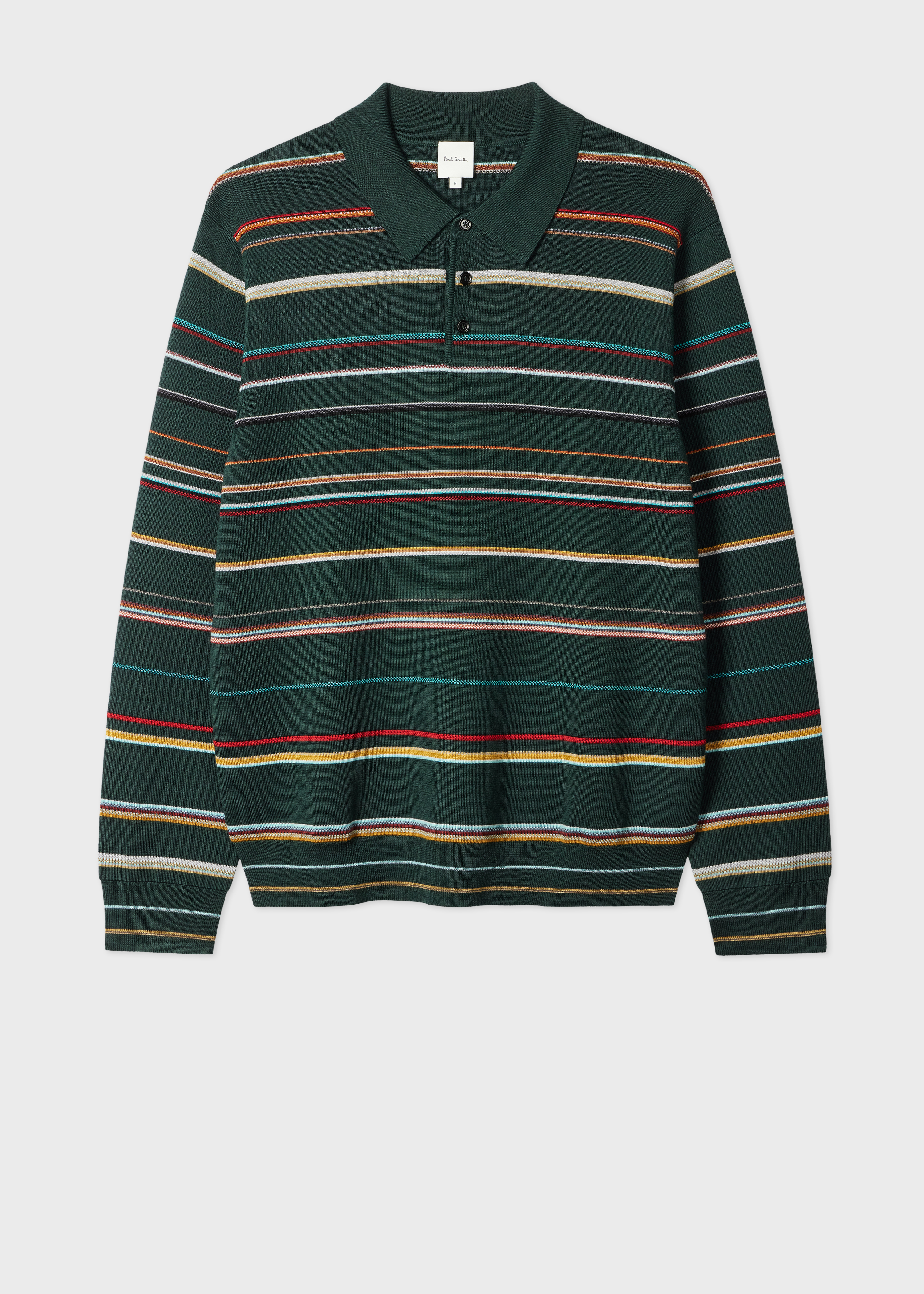 Dark Green 'Signature Stripe' Merino Wool Polo Shirt