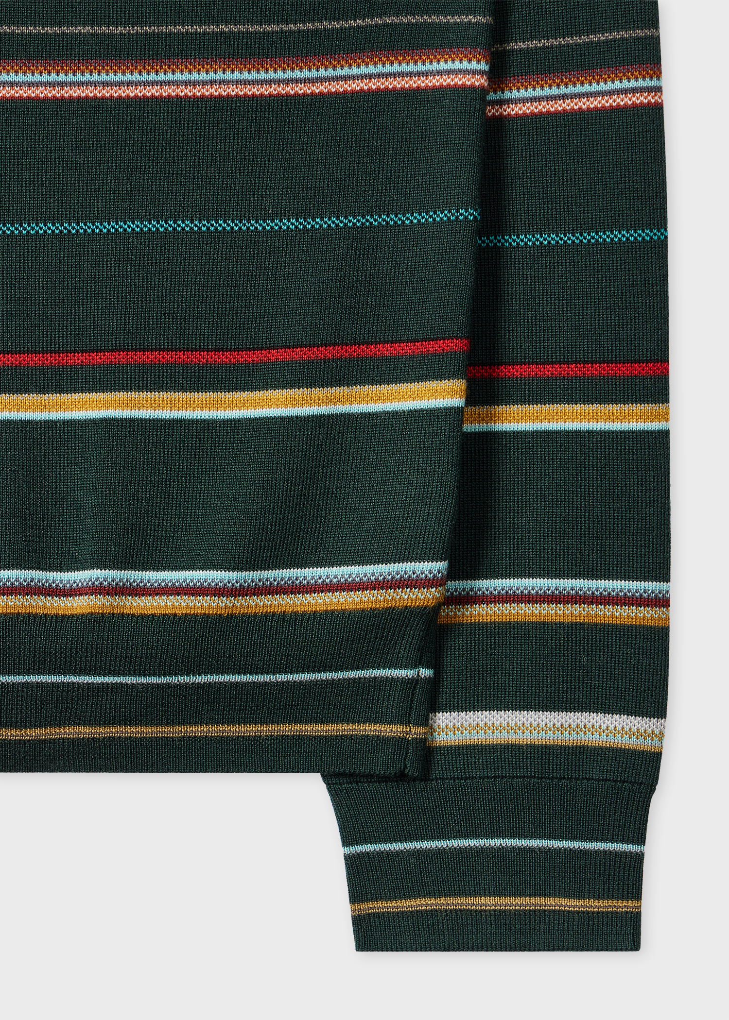 Dark Green 'Signature Stripe' Merino Wool Polo Shirt
