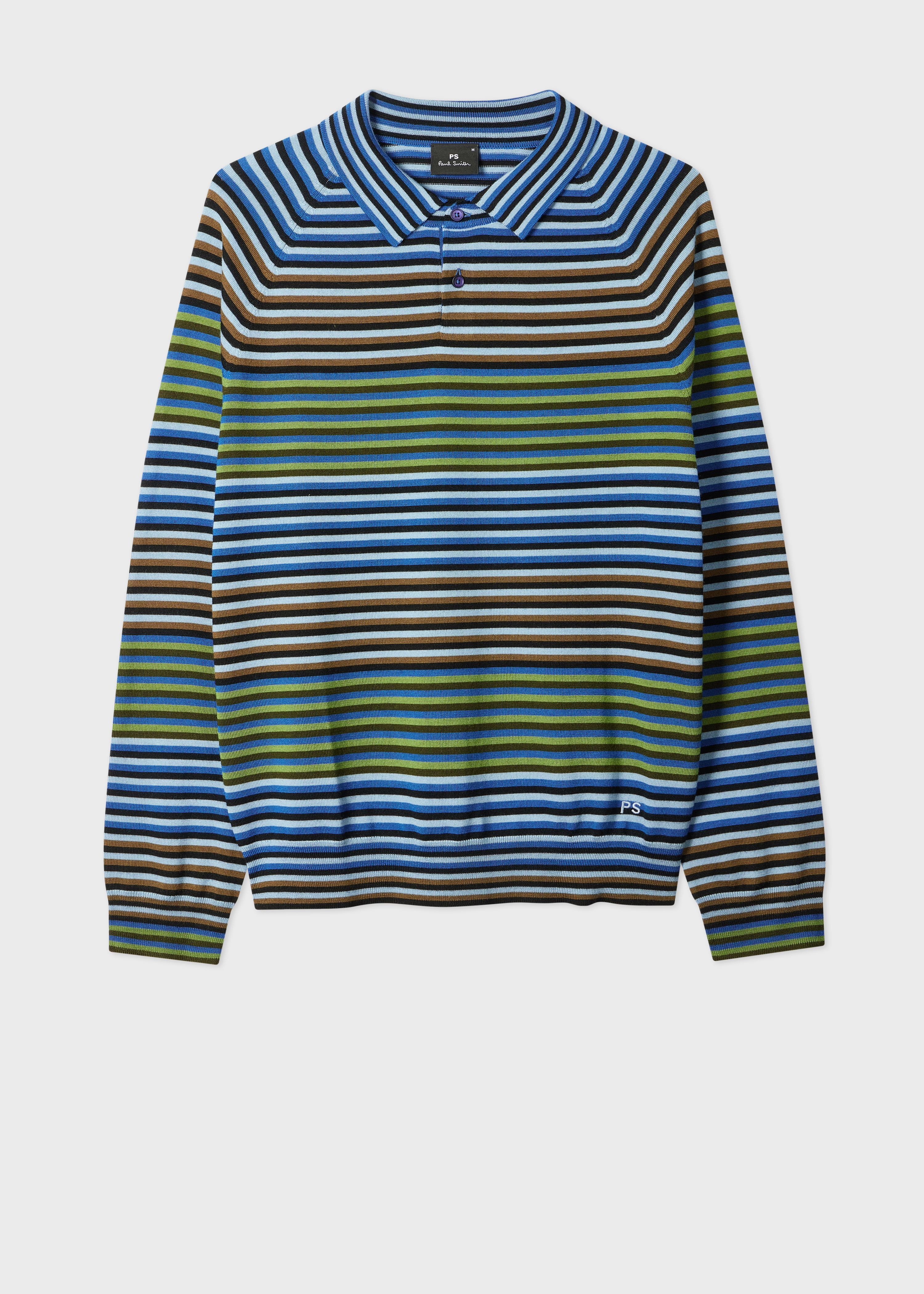 Blue and Green Stripe Merino Wool Polo Shirt
