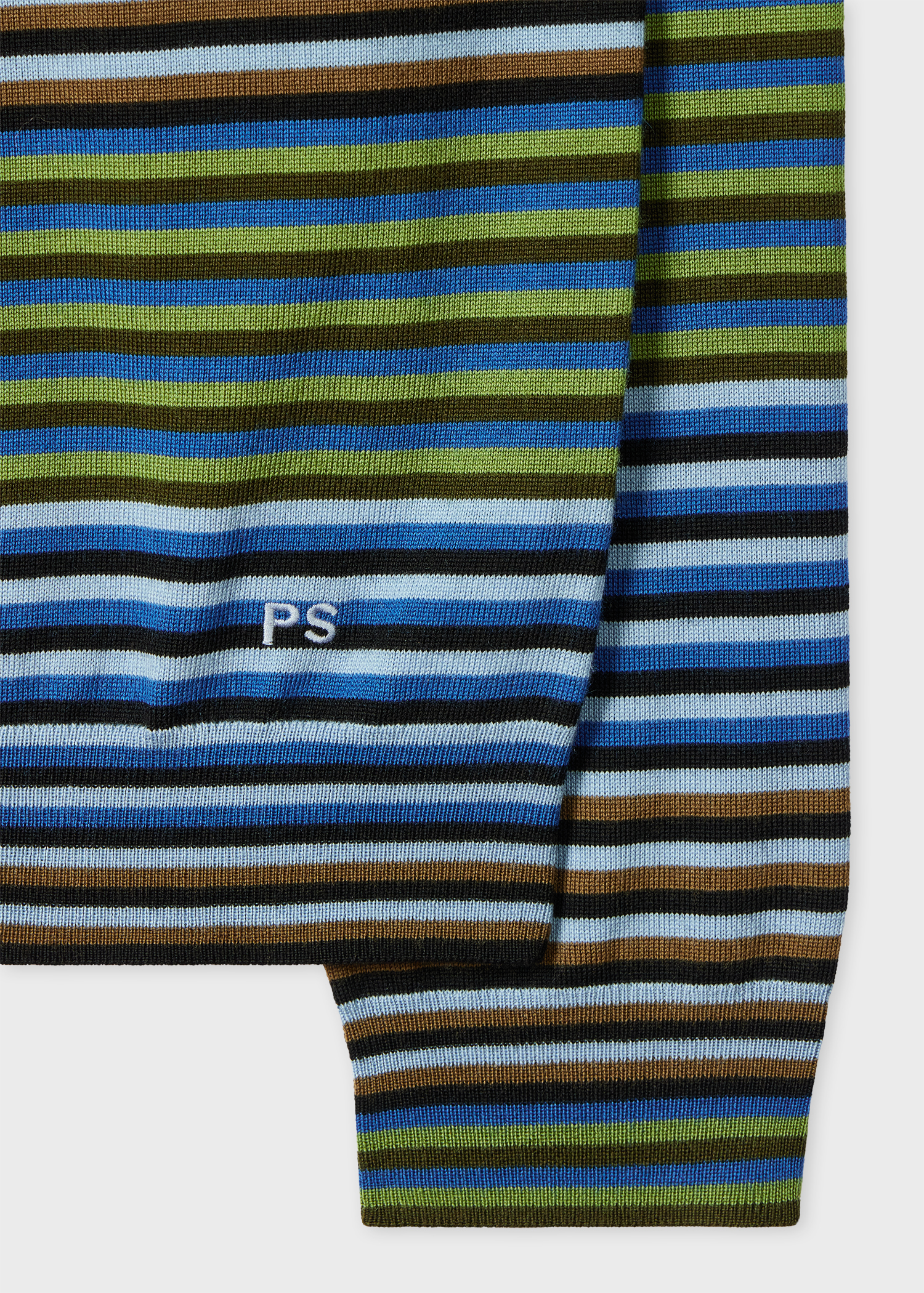 Blue and Green Stripe Merino Wool Polo Shirt