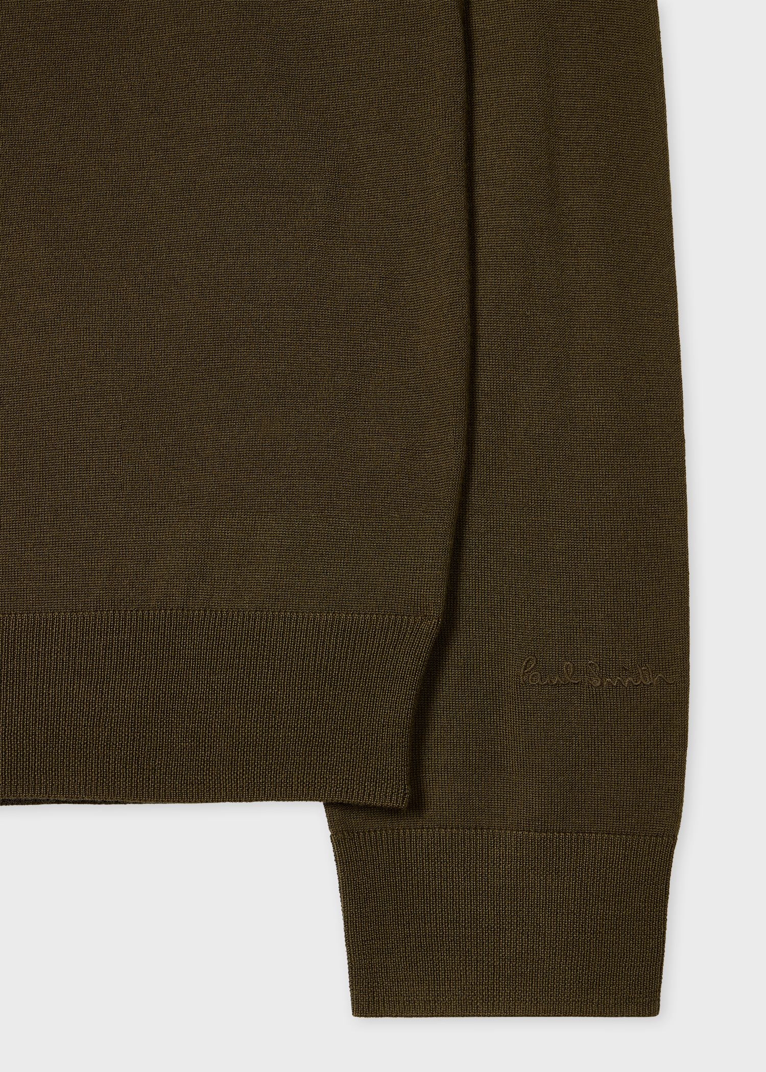 Khaki Green Merino Wool V-Neck Sweater