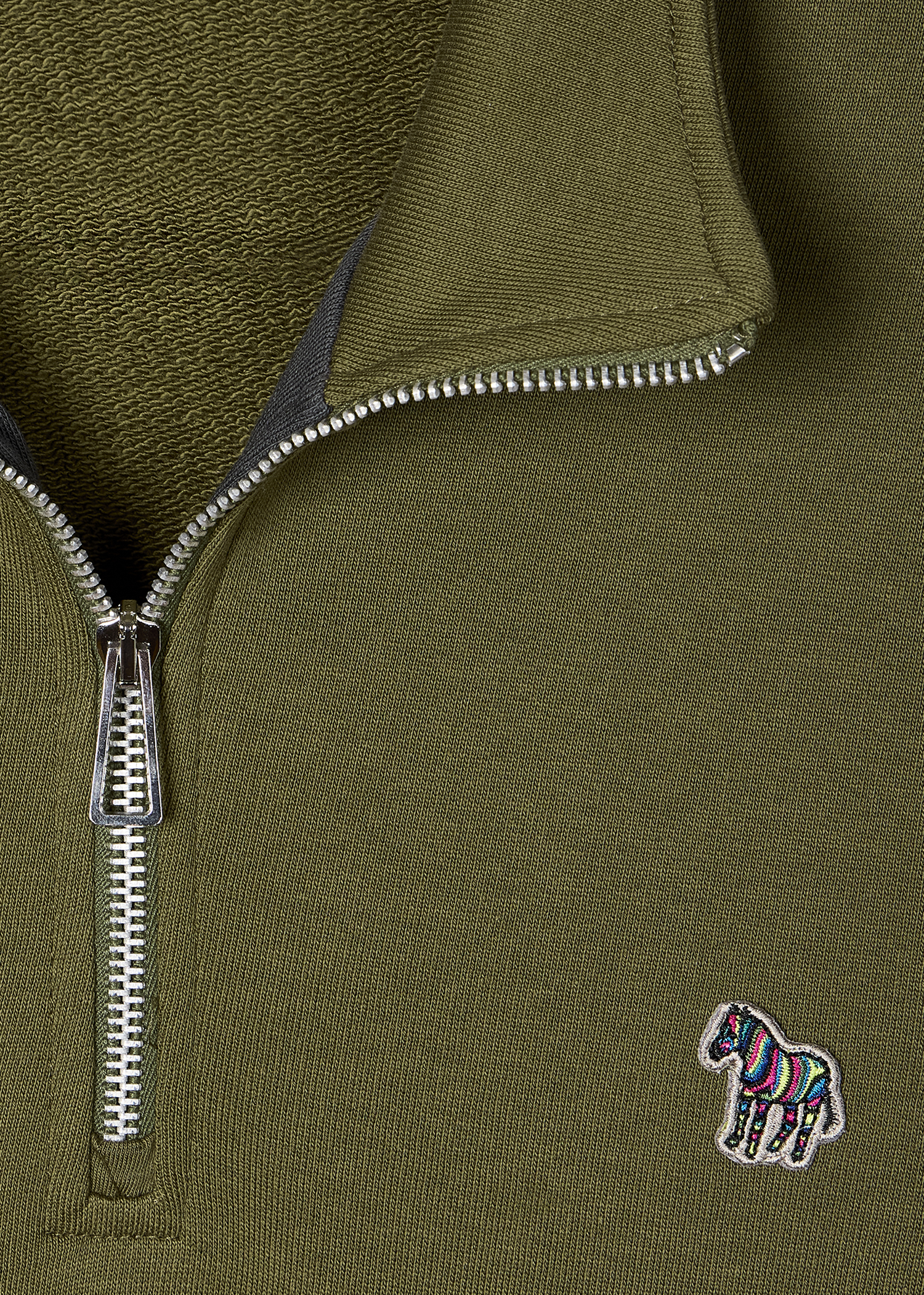 Khaki Green Organic Cotton Zebra Logo Quarter Zip Sweatshirt