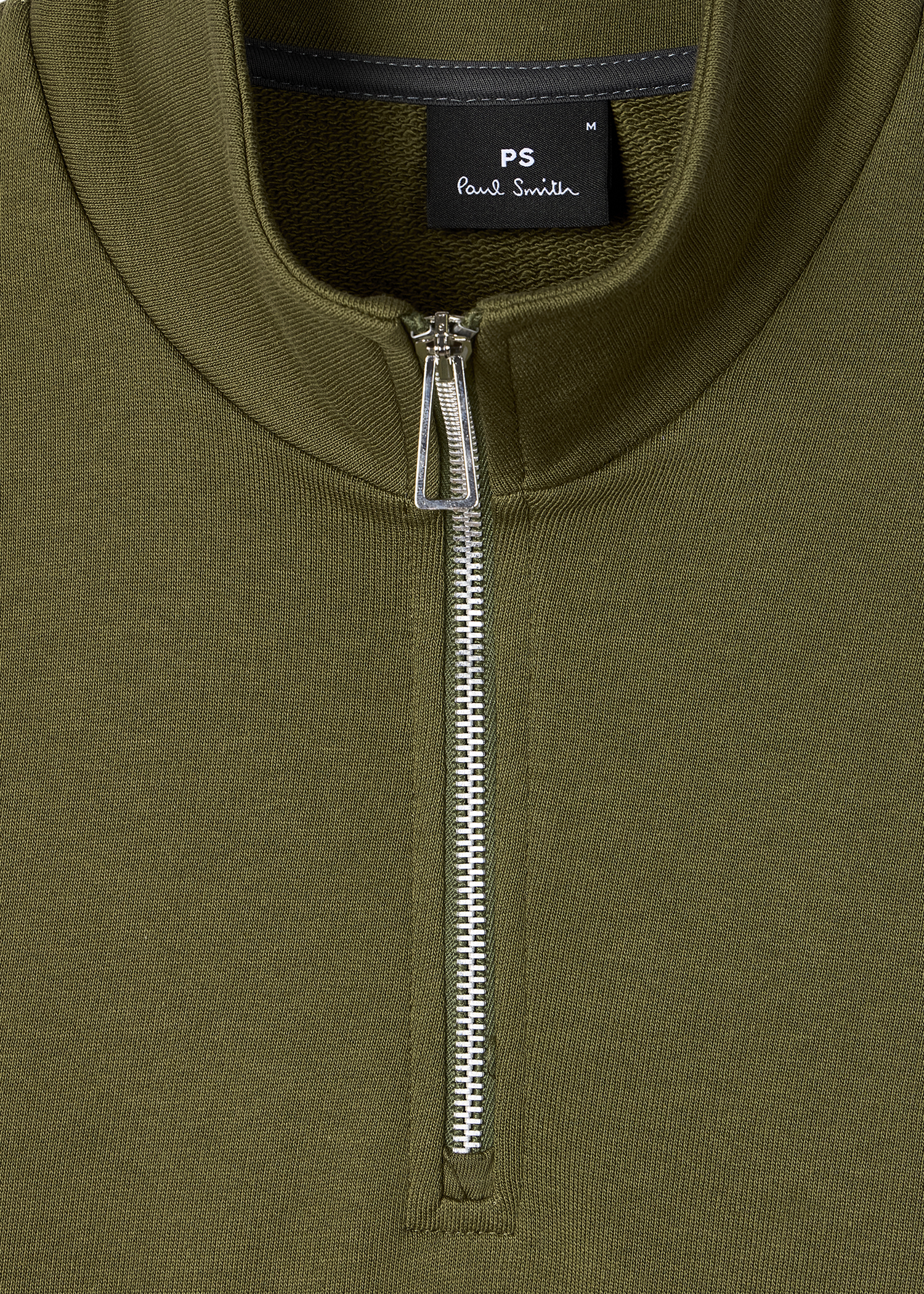 Khaki Green Organic Cotton Zebra Logo Quarter Zip Sweatshirt