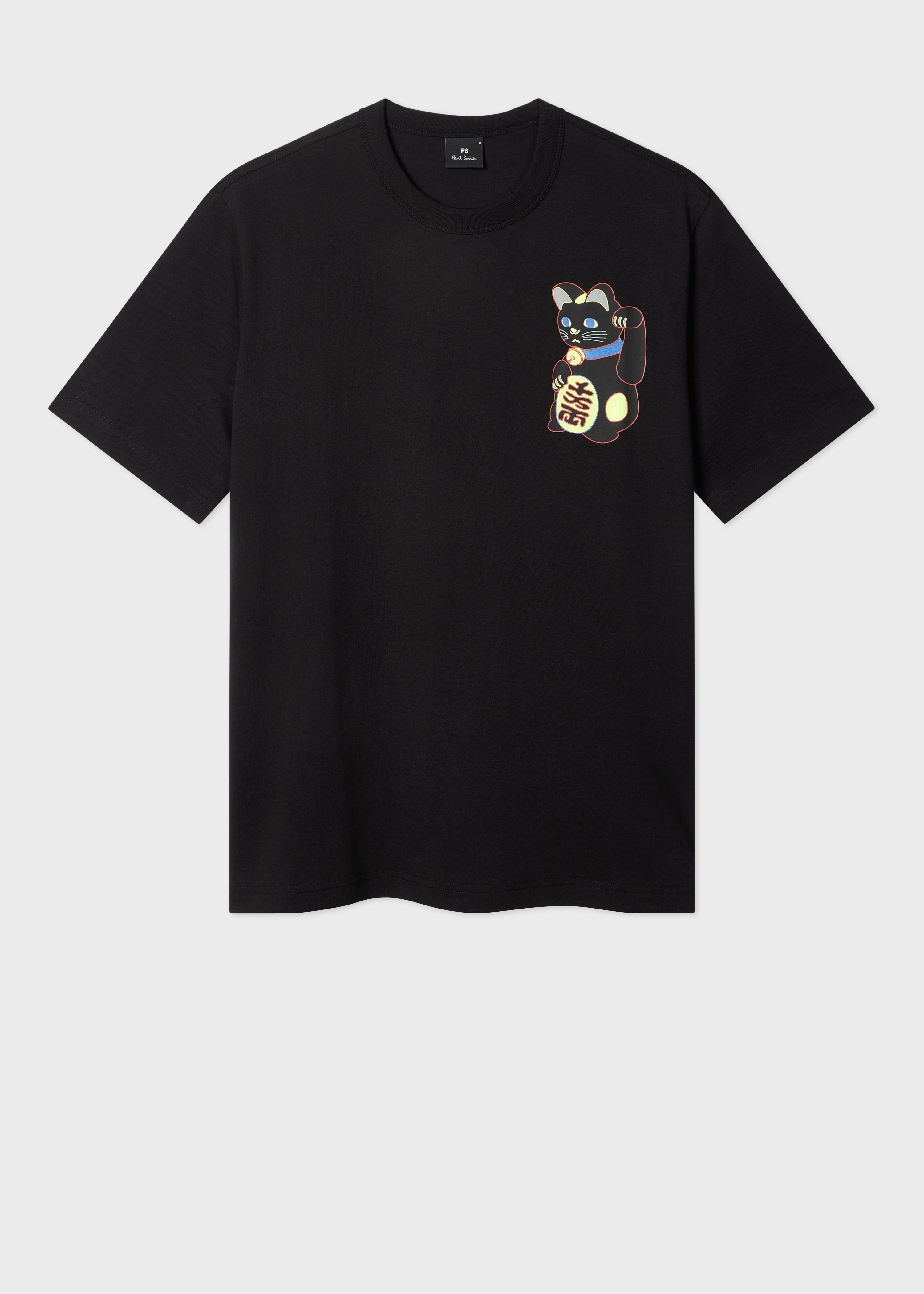 Black 'Lucky Cat' Print T-Shirt