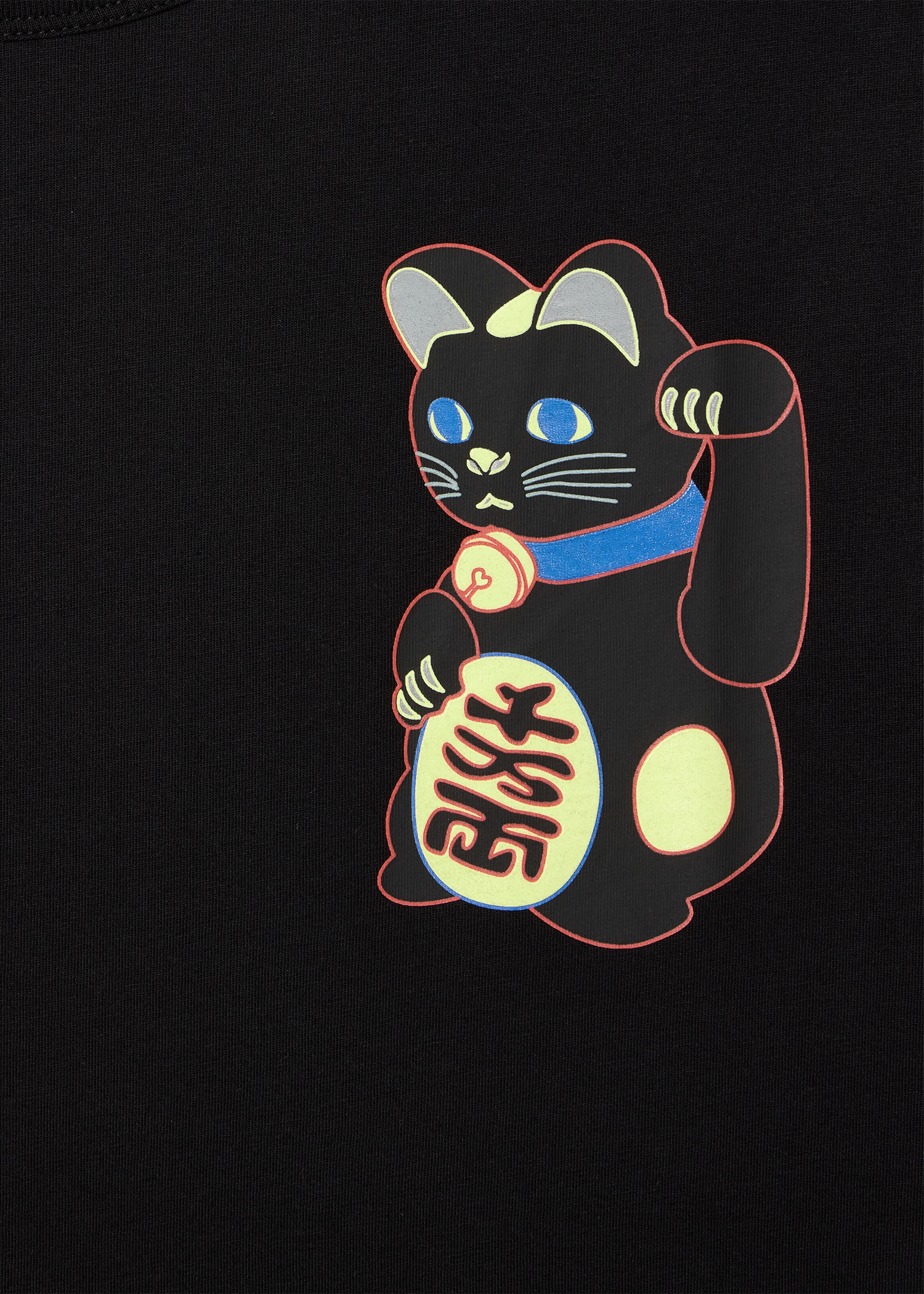 Black 'Lucky Cat' Print T-Shirt