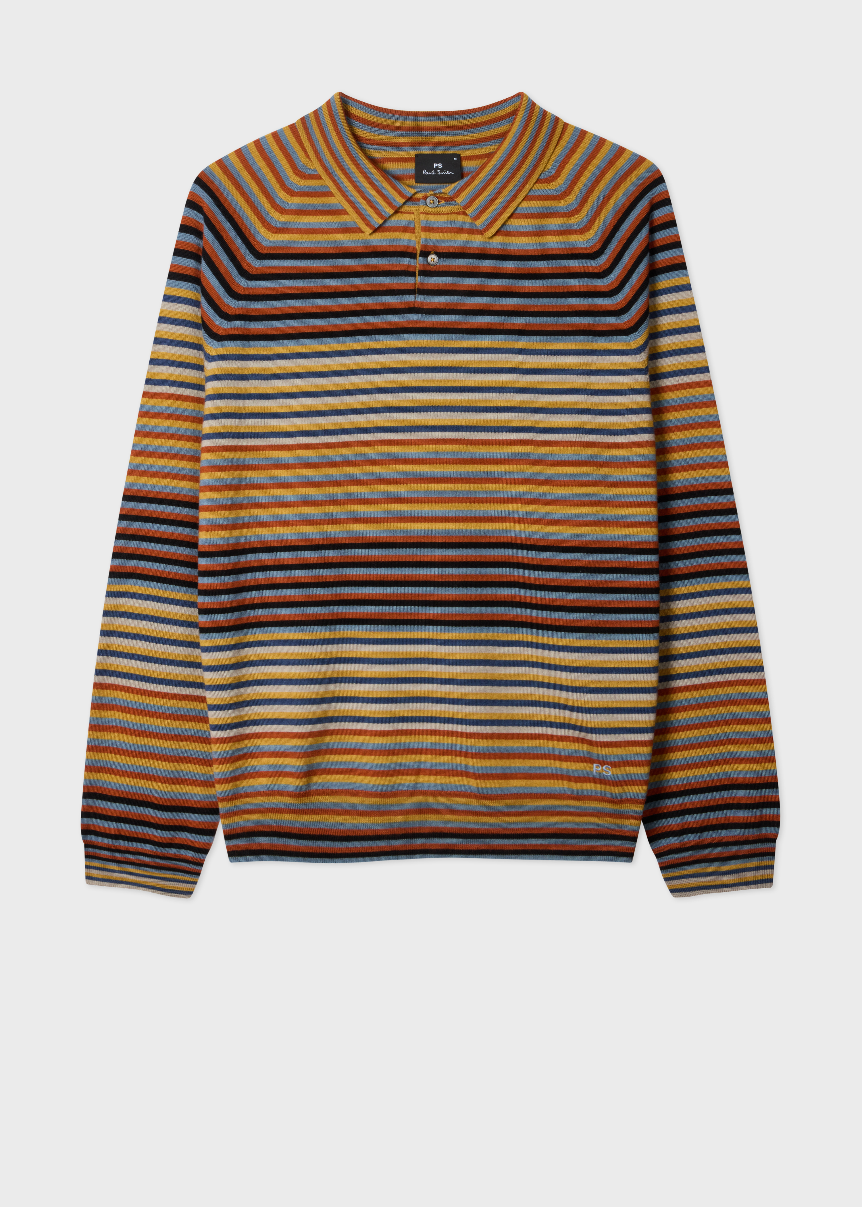 Yellow and Blue Stripe Merino Wool Polo Shirt